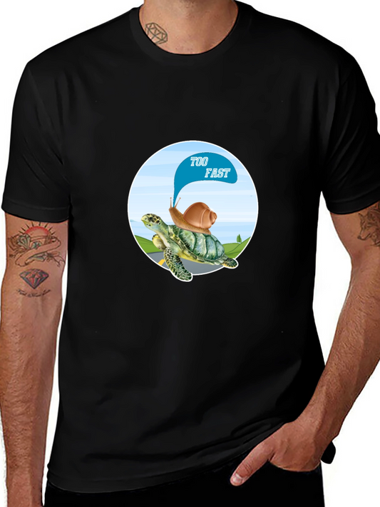 Funny Snail Riding Turtle Tee - Too Fast Joke T-Shirt