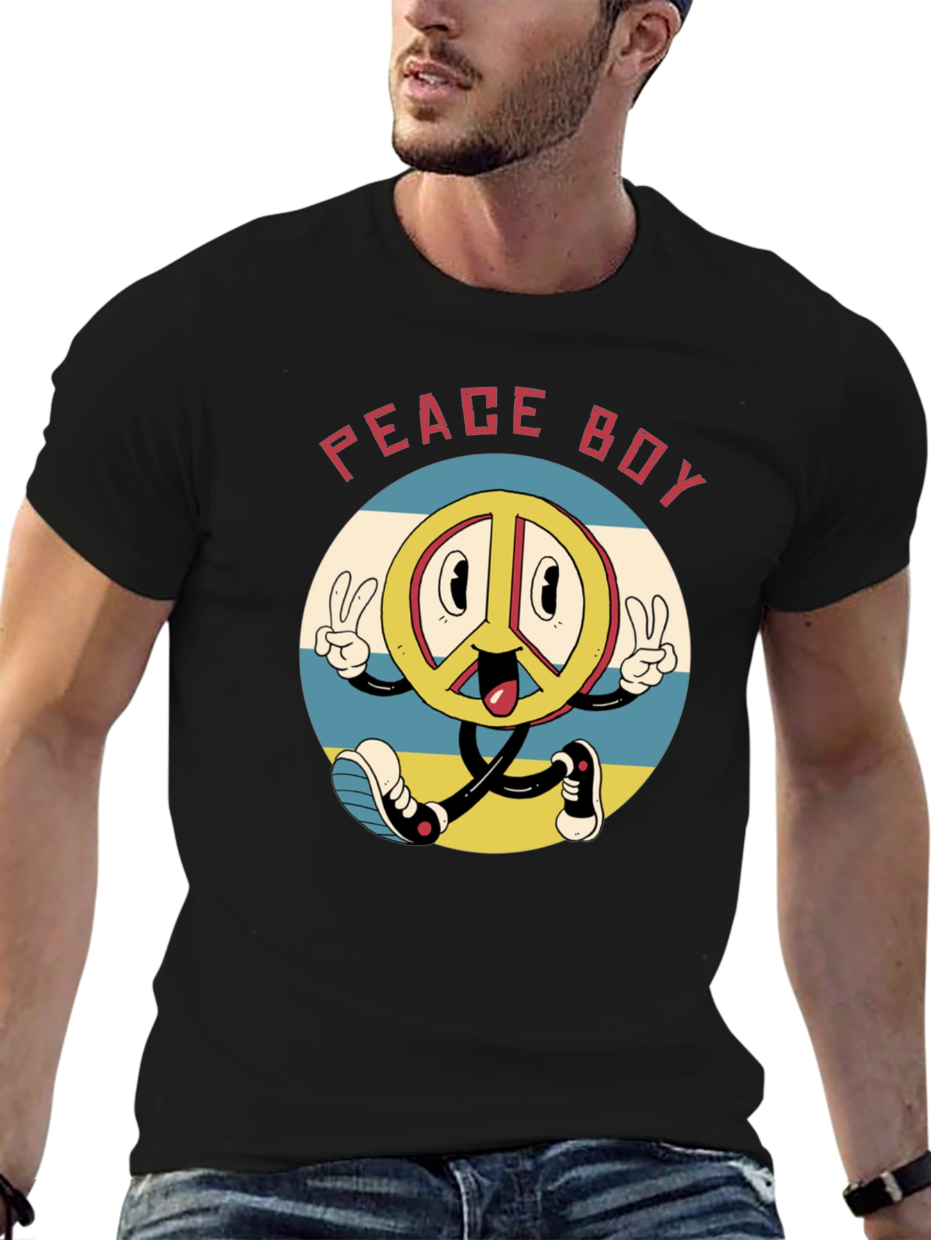 Peace Boy Graphic Tee - Retro Cartoon Style