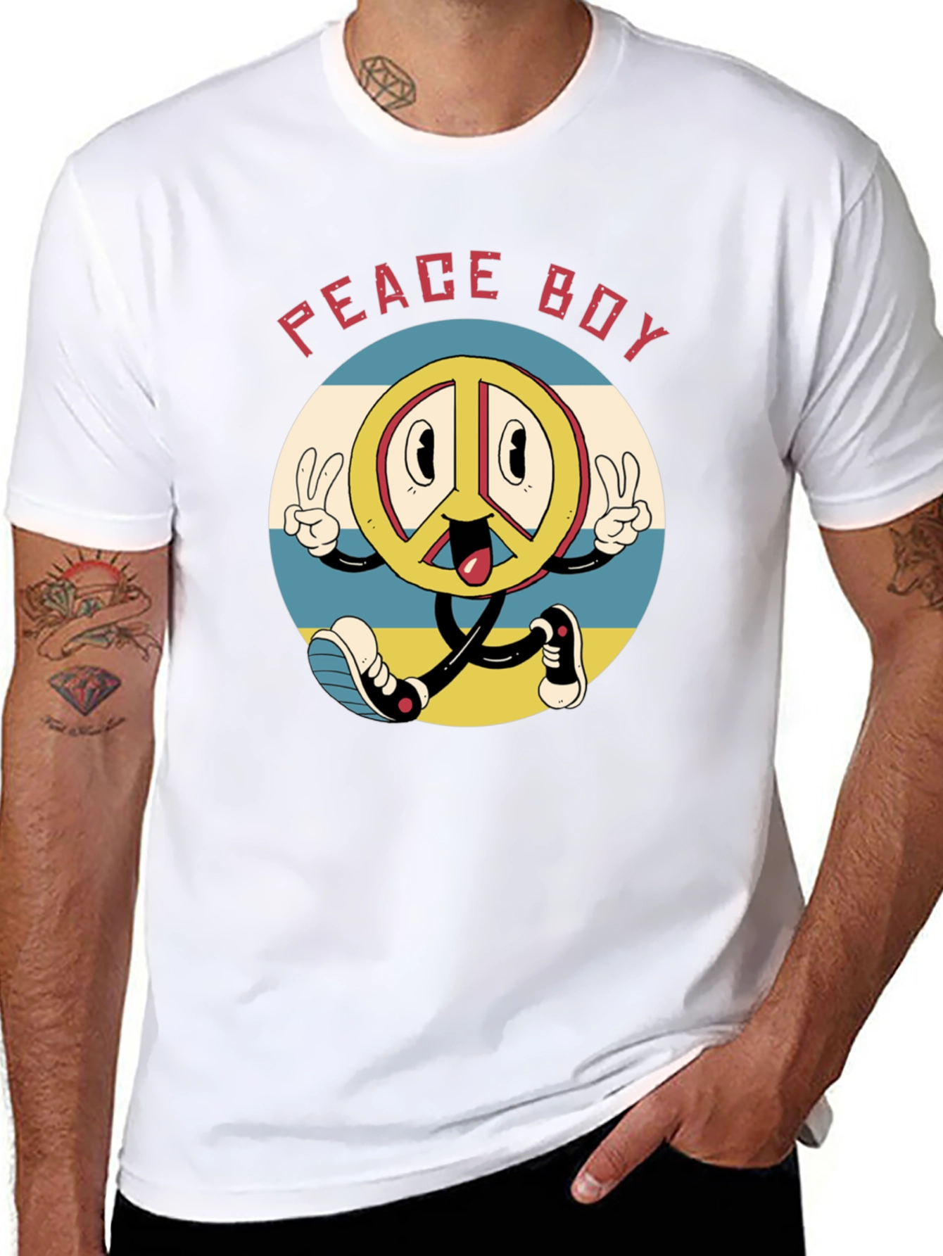 Peace Boy Graphic Tee - Retro Cartoon Style