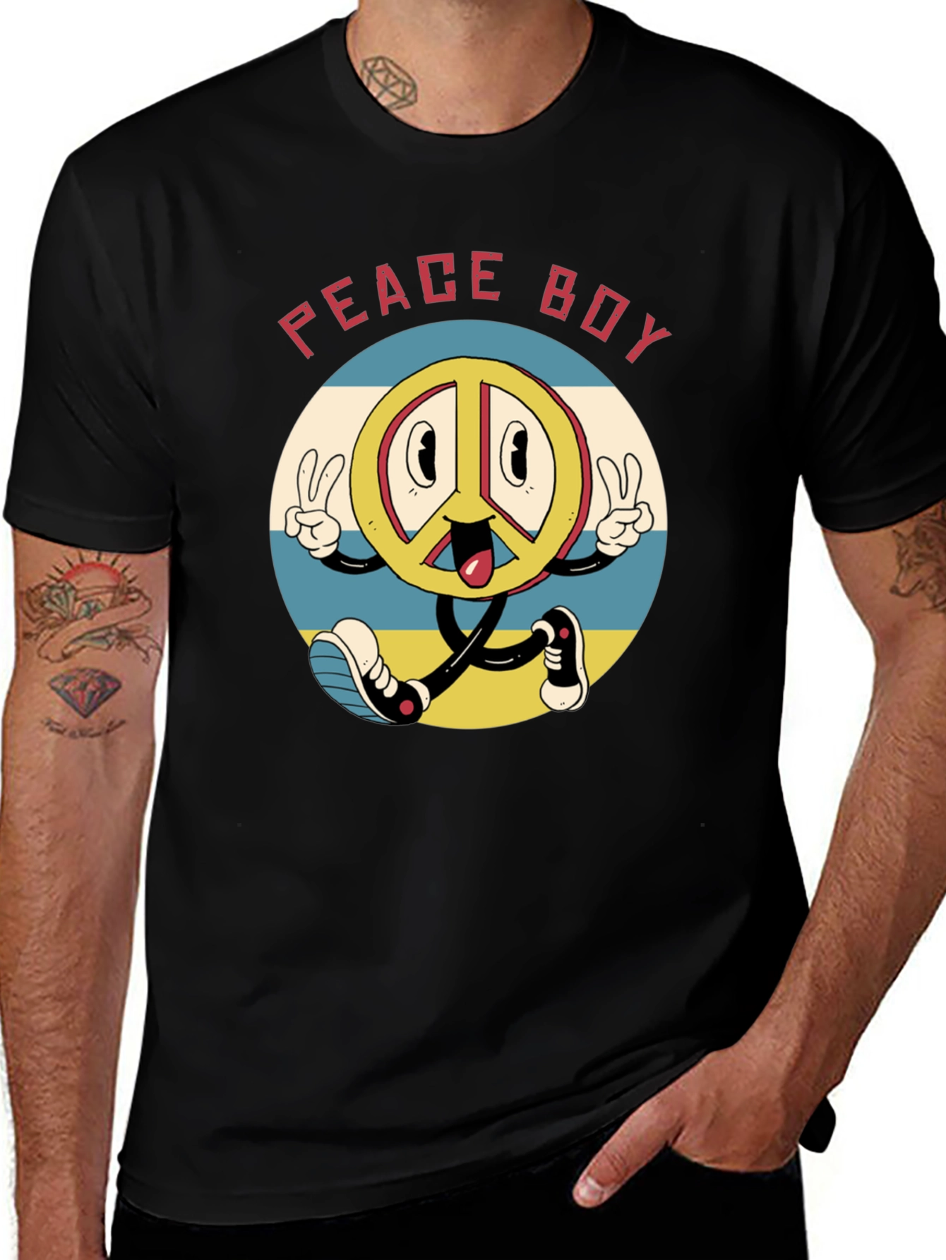 Peace Boy Graphic Tee - Retro Cartoon Style
