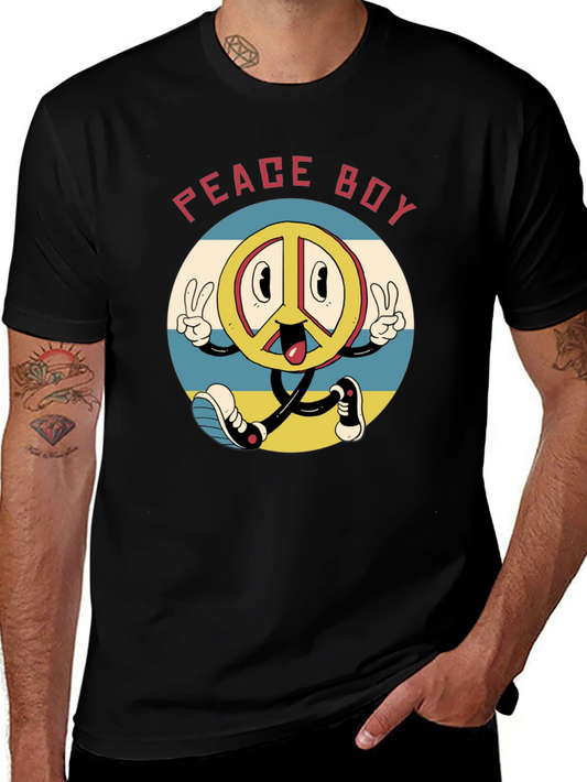 Peace Boy Graphic Tee - Retro Cartoon Style