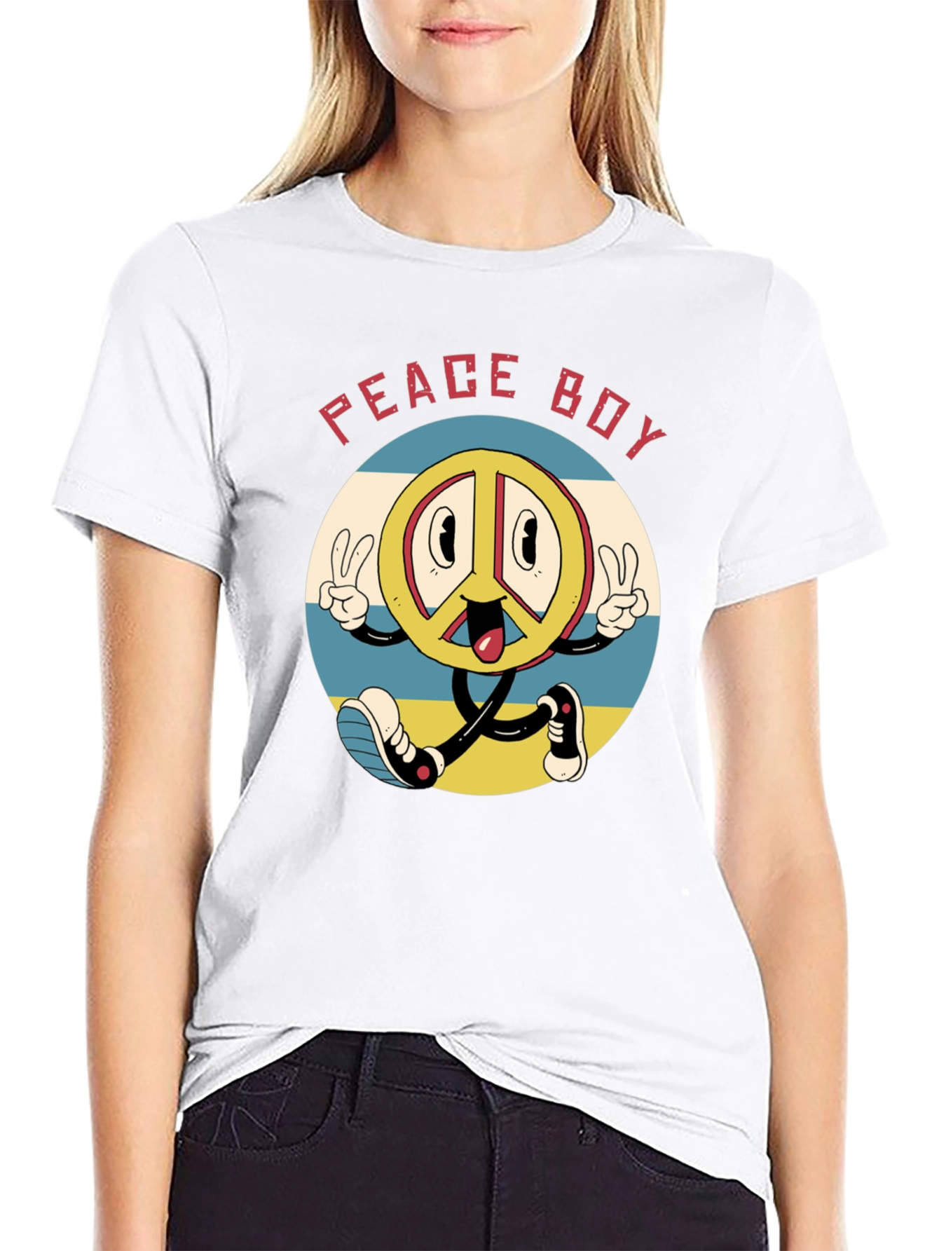 Peace Boy Graphic Tee - Retro Cartoon Style