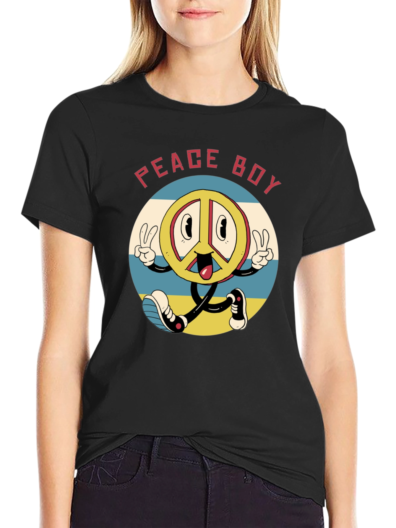 Peace Boy Graphic Tee - Retro Cartoon Style