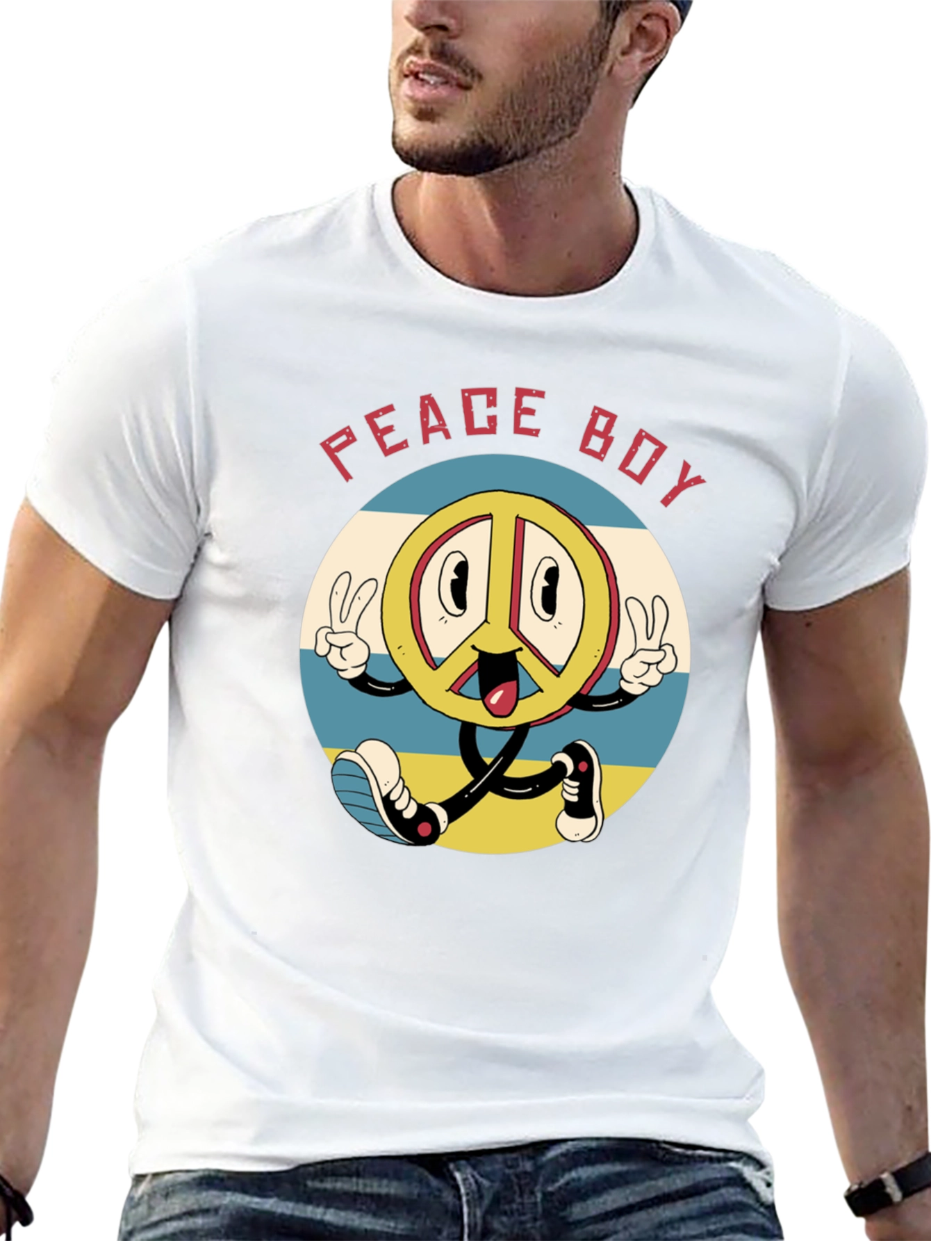 Peace Boy Graphic Tee - Retro Cartoon Style