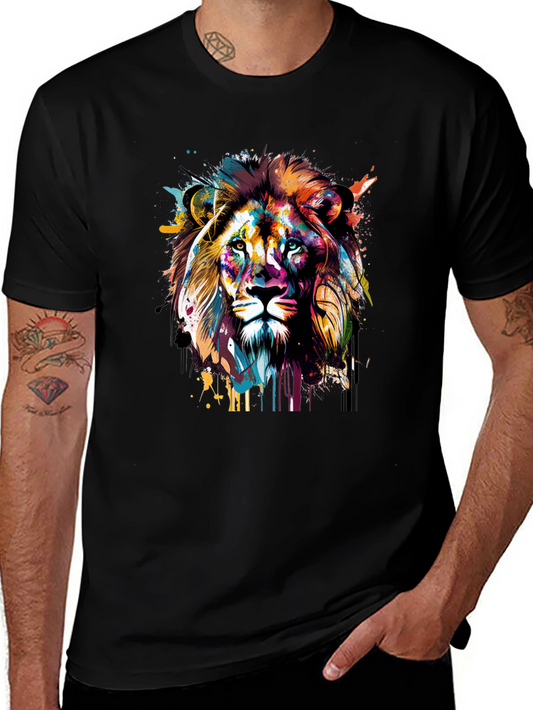 Lion Art Graphic Tee - Bold Colorful Design