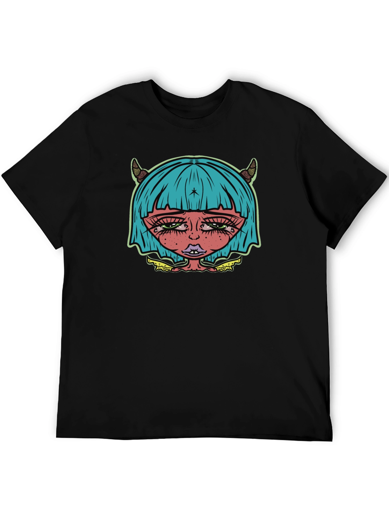 Edgy Demon Girl Graphic Tee - Unisex Black T-Shirt