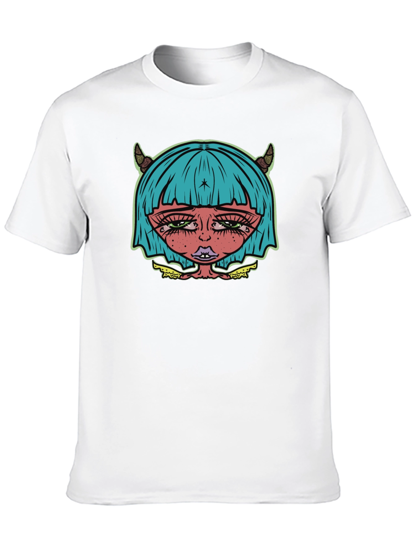 Edgy Demon Girl Graphic Tee - Unisex Black T-Shirt