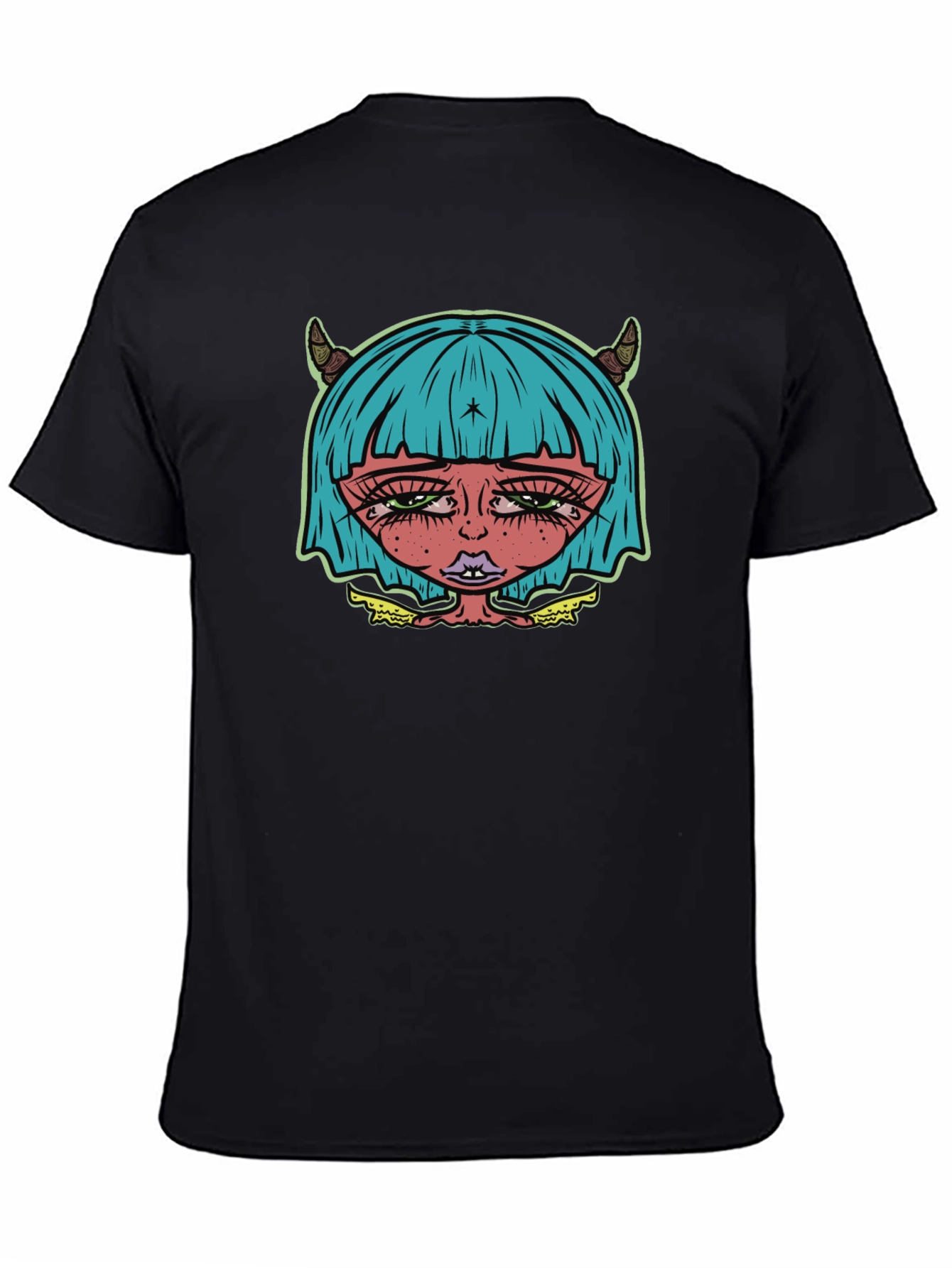 Edgy Demon Girl Graphic Tee - Unisex Black T-Shirt
