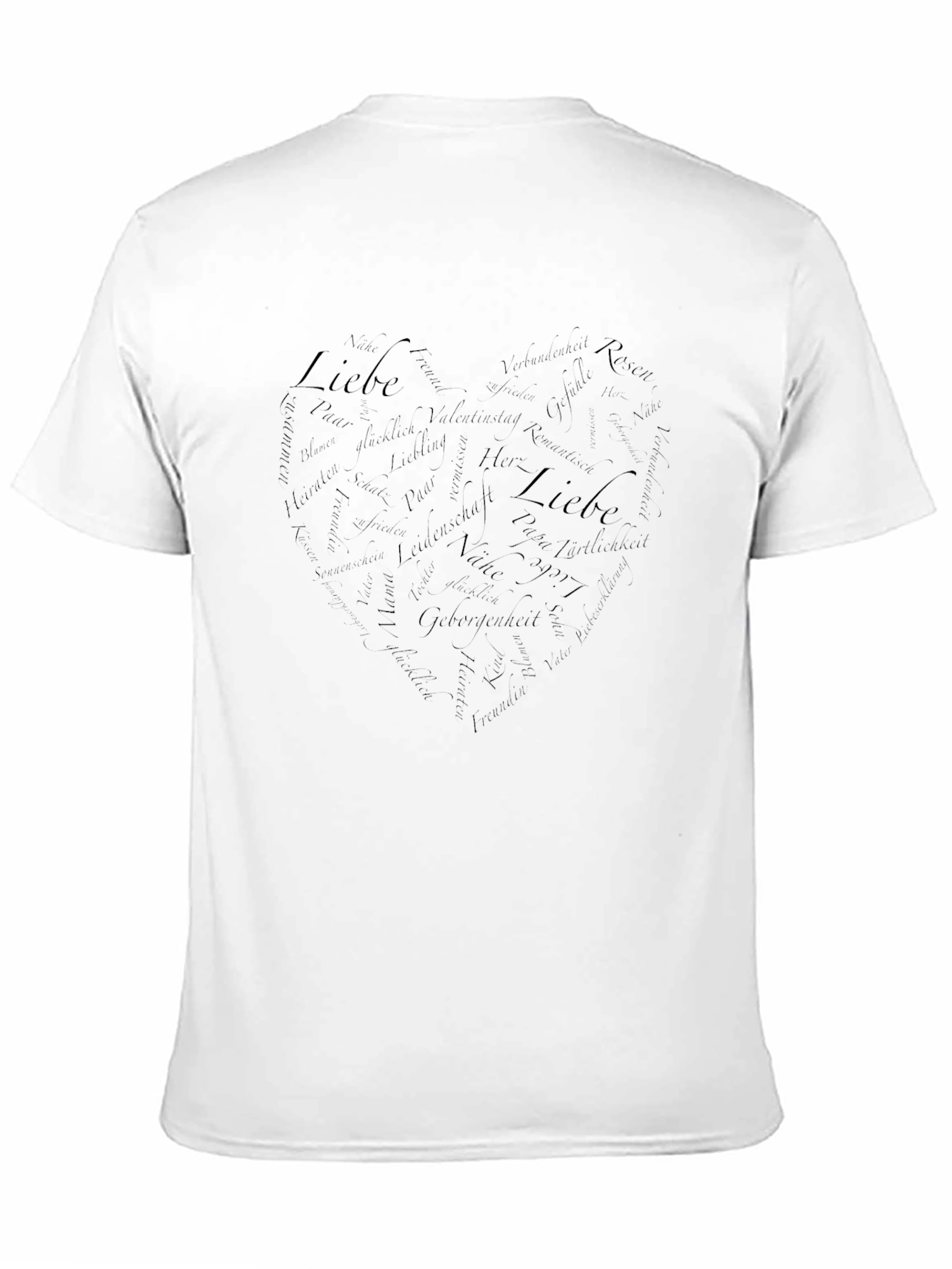 Mens Black Liebe Heart Word Art Graphic T-Shirt