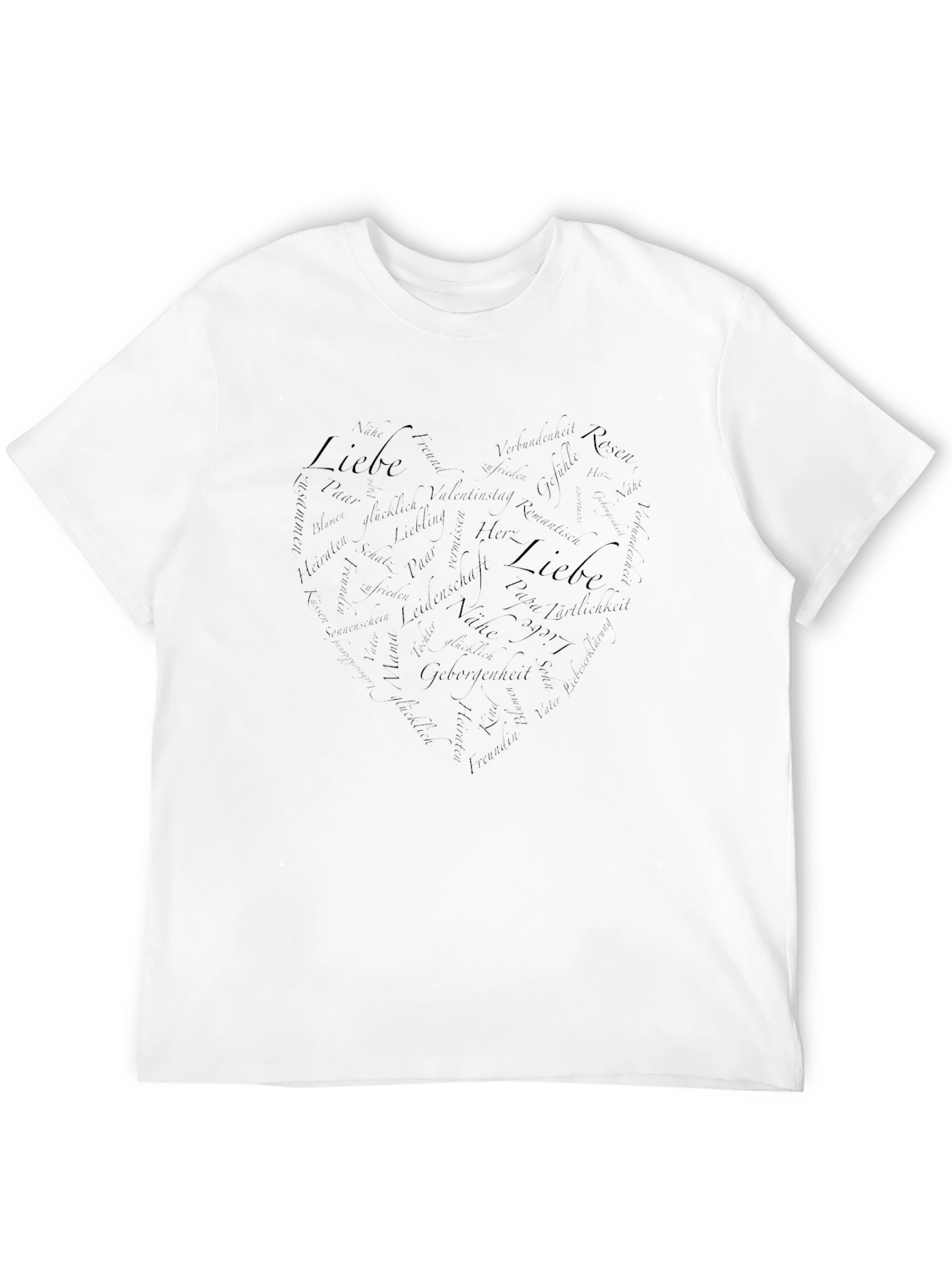Mens Black Liebe Heart Word Art Graphic T-Shirt