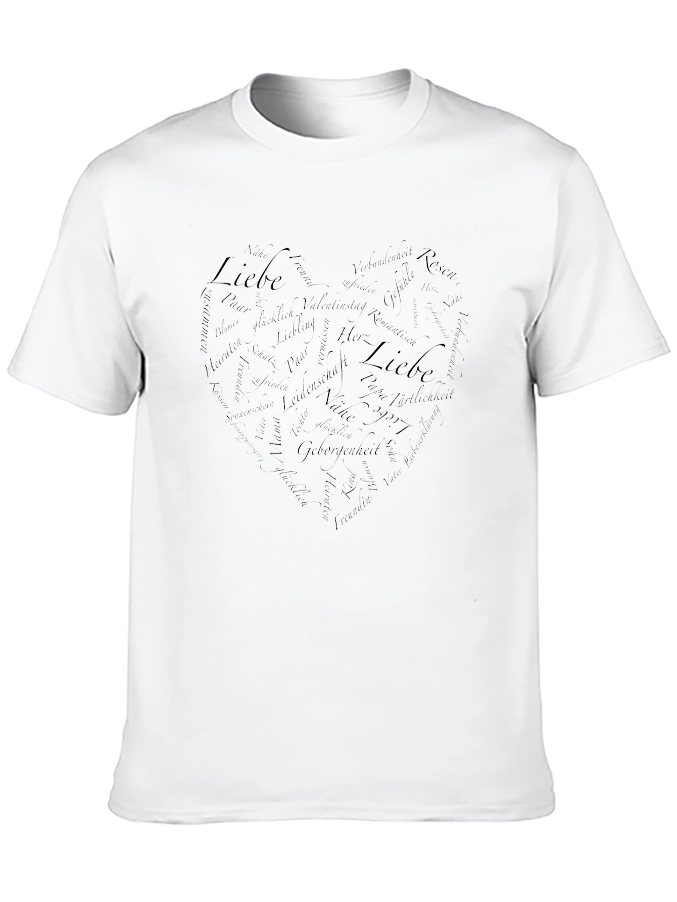 Mens Black Liebe Heart Word Art Graphic T-Shirt