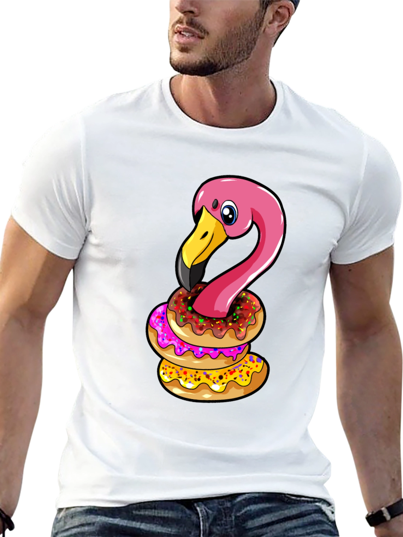 Flamingo Donut Stack T-Shirt - Funny Bird Graphic Tee