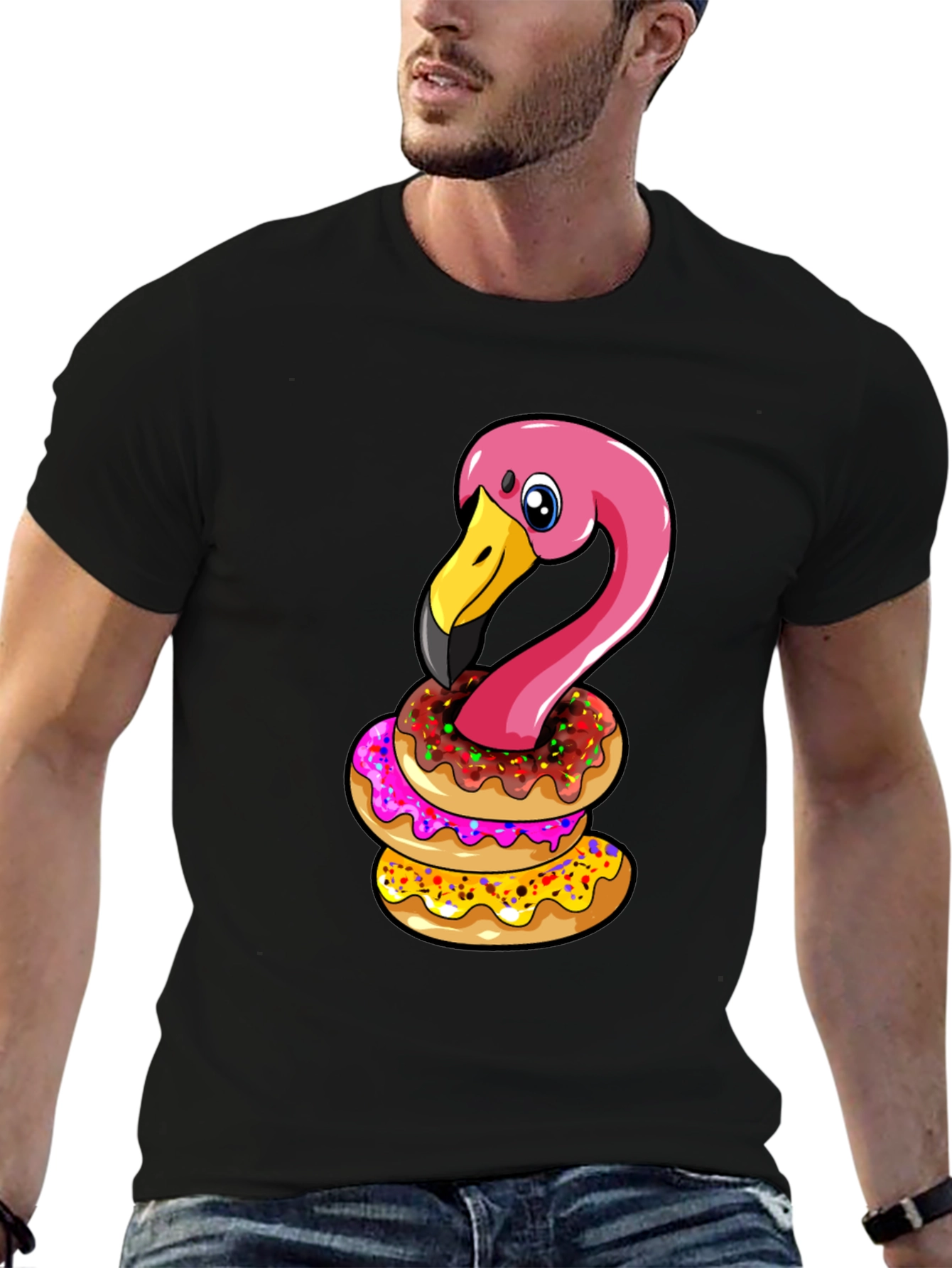 Flamingo Donut Stack T-Shirt - Funny Bird Graphic Tee