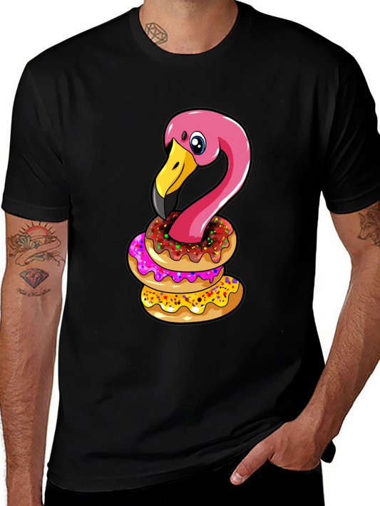 Flamingo Donut Stack T-Shirt - Funny Bird Graphic Tee
