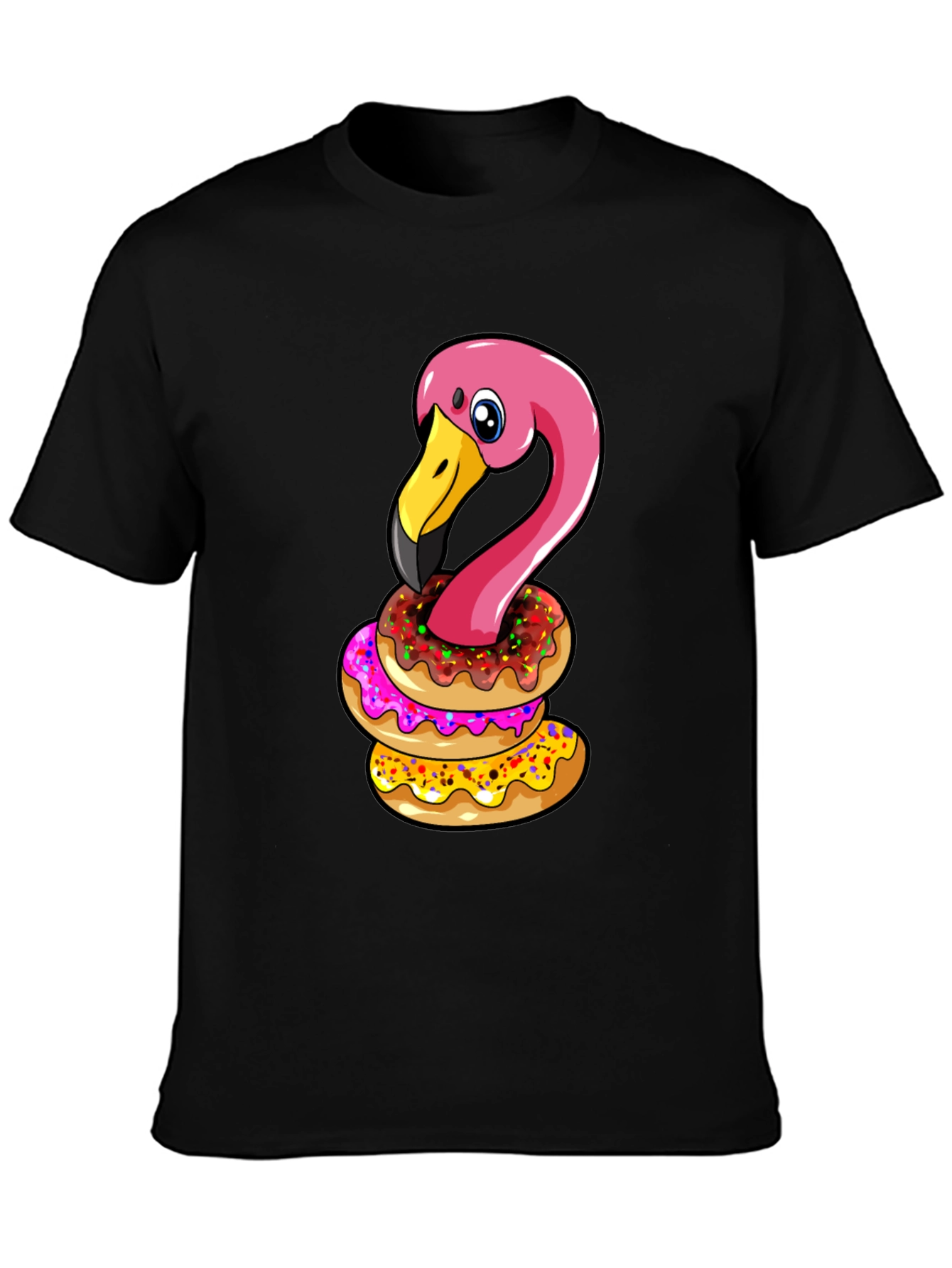 Flamingo Donut Stack T-Shirt - Funny Bird Graphic Tee