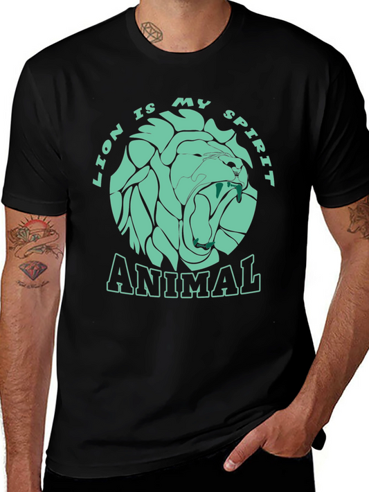 Lion Spirit Animal Graphic T-Shirt - Black