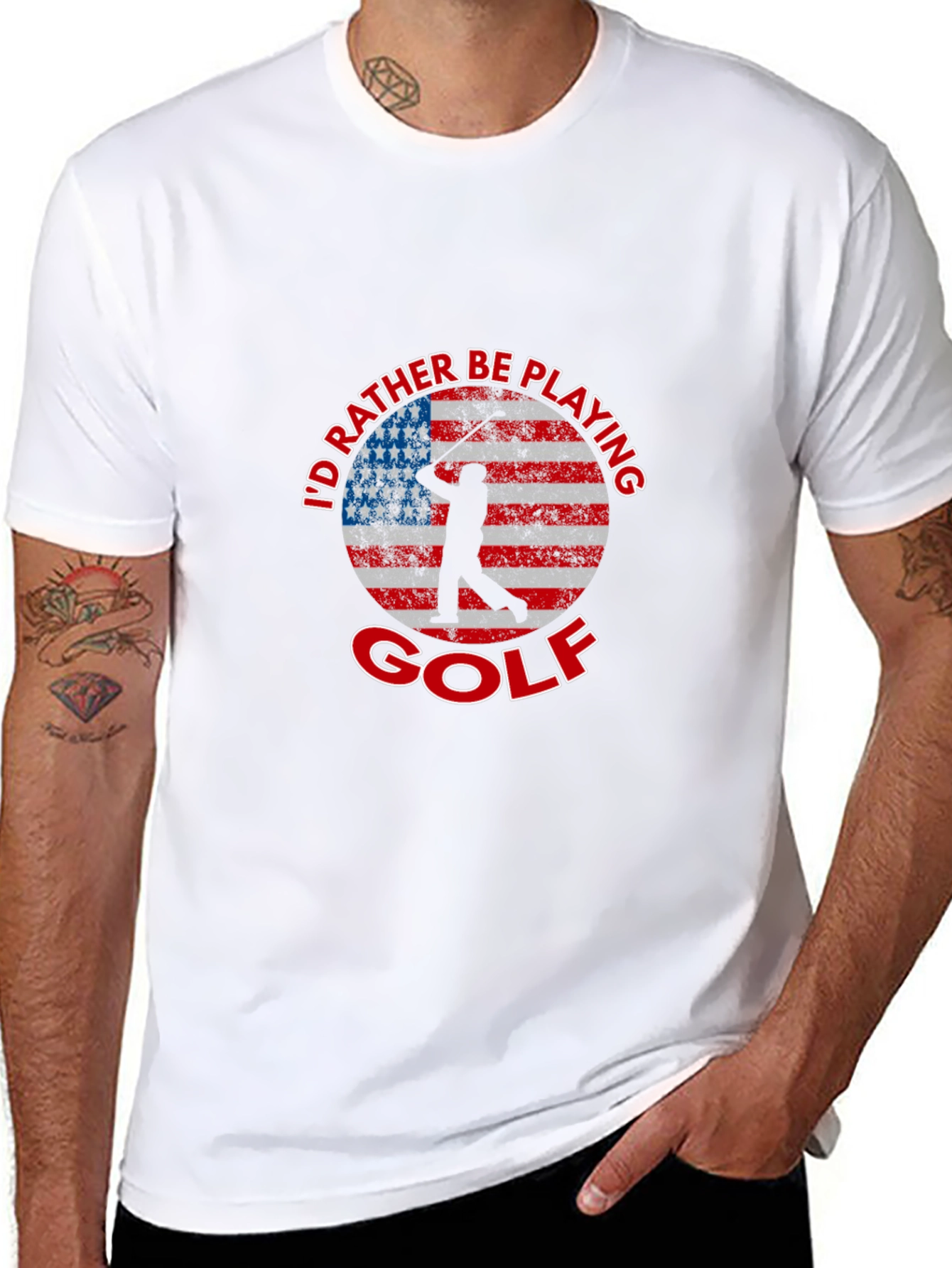 Id Rather Be Playing Golf American Flag T-Shirt