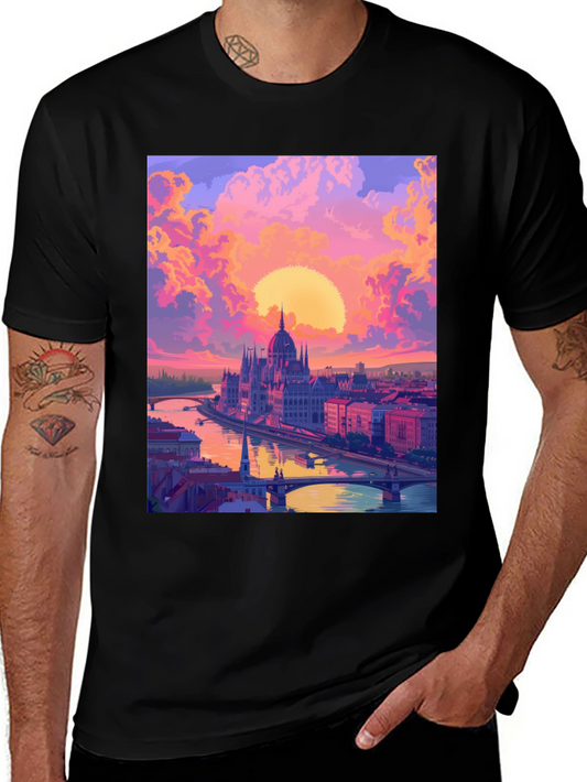 Budapest Sunset Graphic Tee - Vibrant Cityscape Design