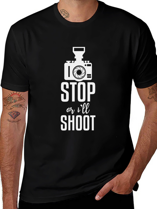 Stop or Ill Shoot Black Cotton Graphic Tee