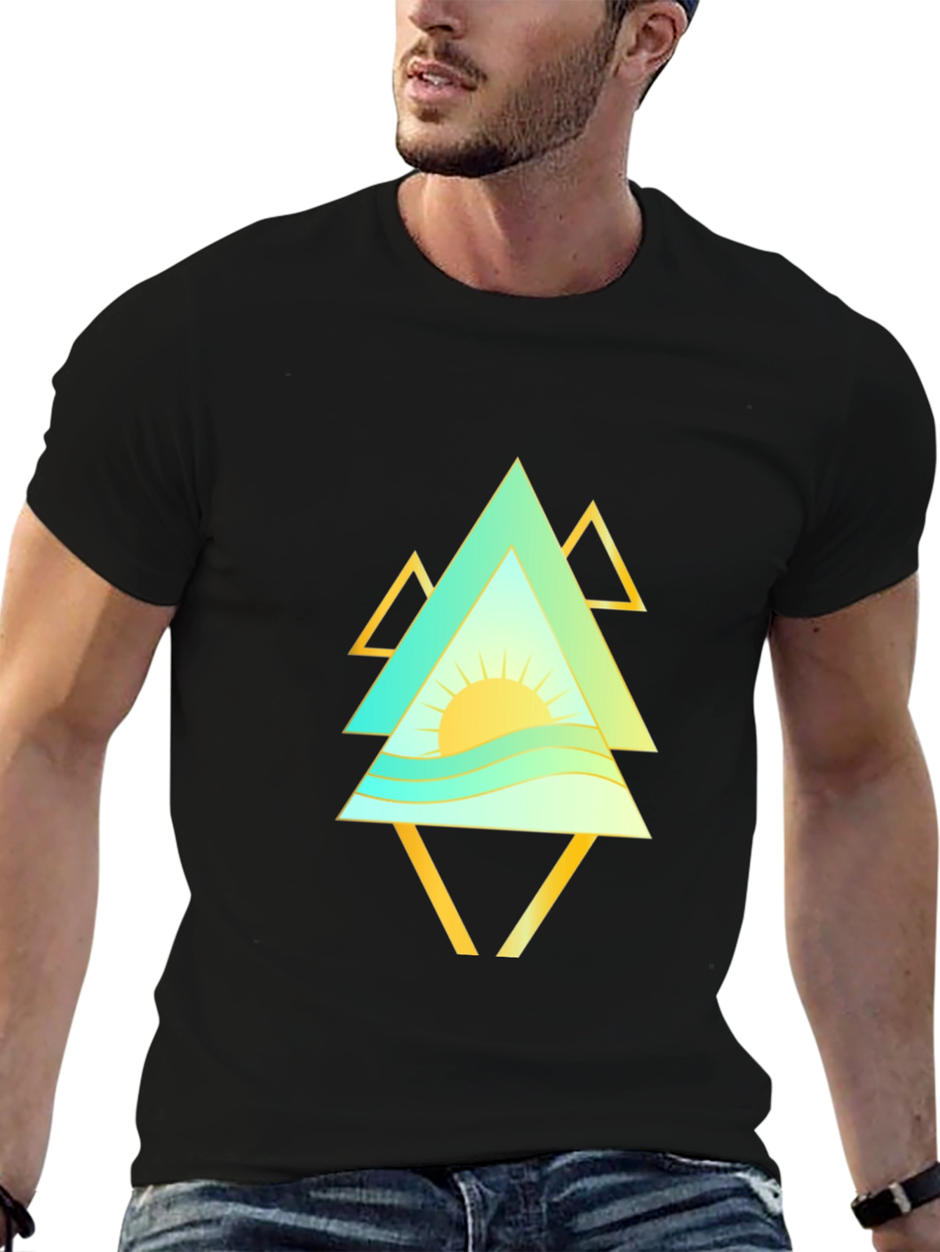 Geometric Sunrise Mens Black T-Shirt