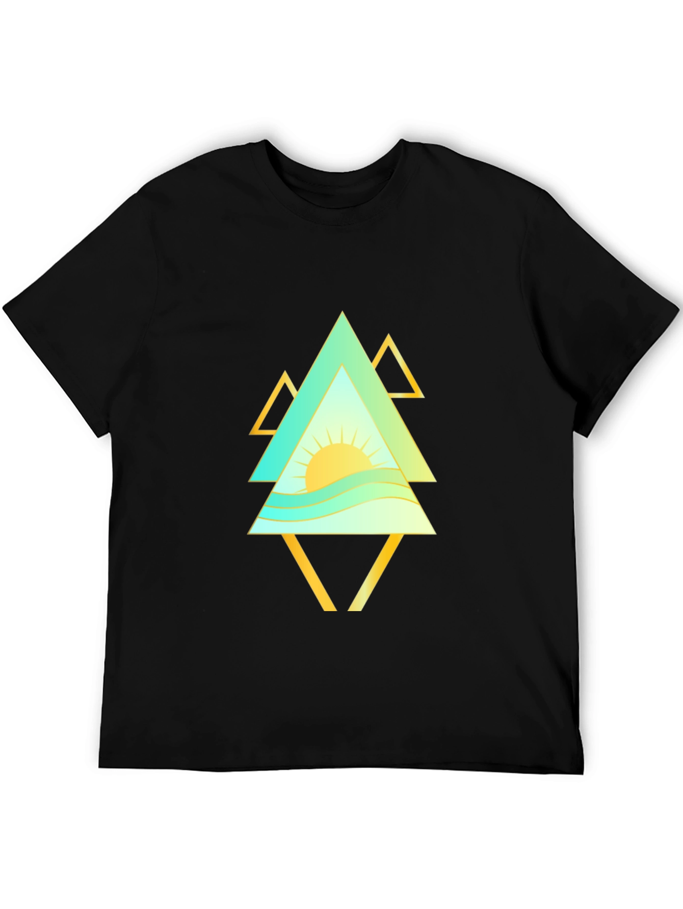 Geometric Sunrise Mens Black T-Shirt