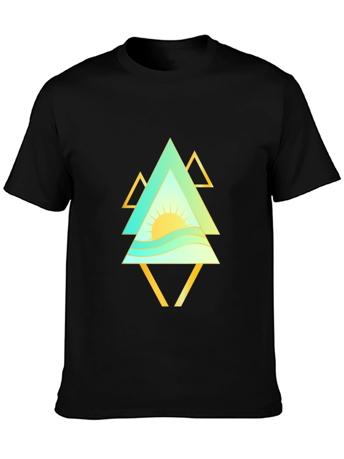 Geometric Sunrise Mens Black T-Shirt