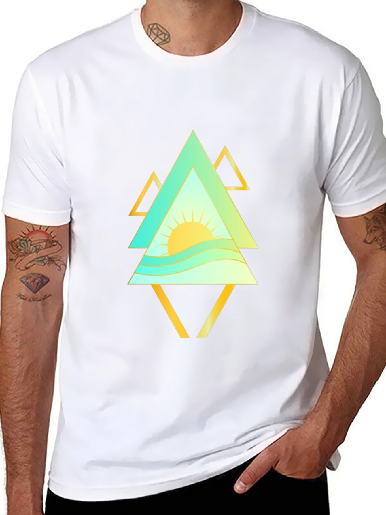 Geometric Sunrise Mens Black T-Shirt