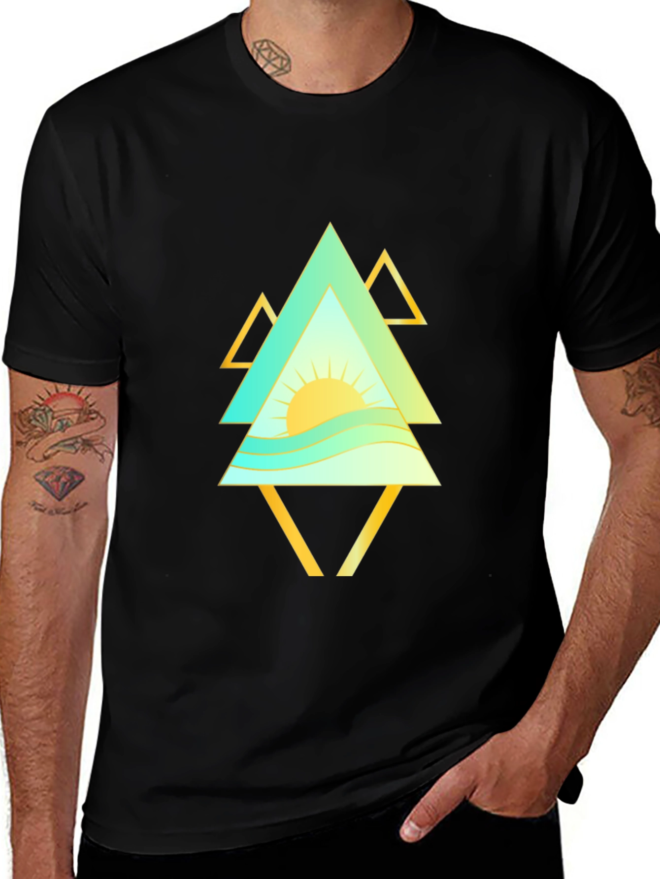 Geometric Sunrise Mens Black T-Shirt