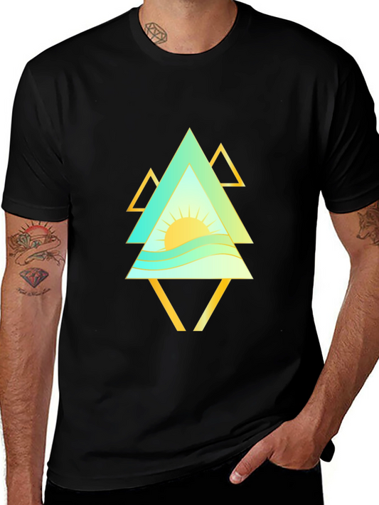 Geometric Sunrise Mens Black T-Shirt