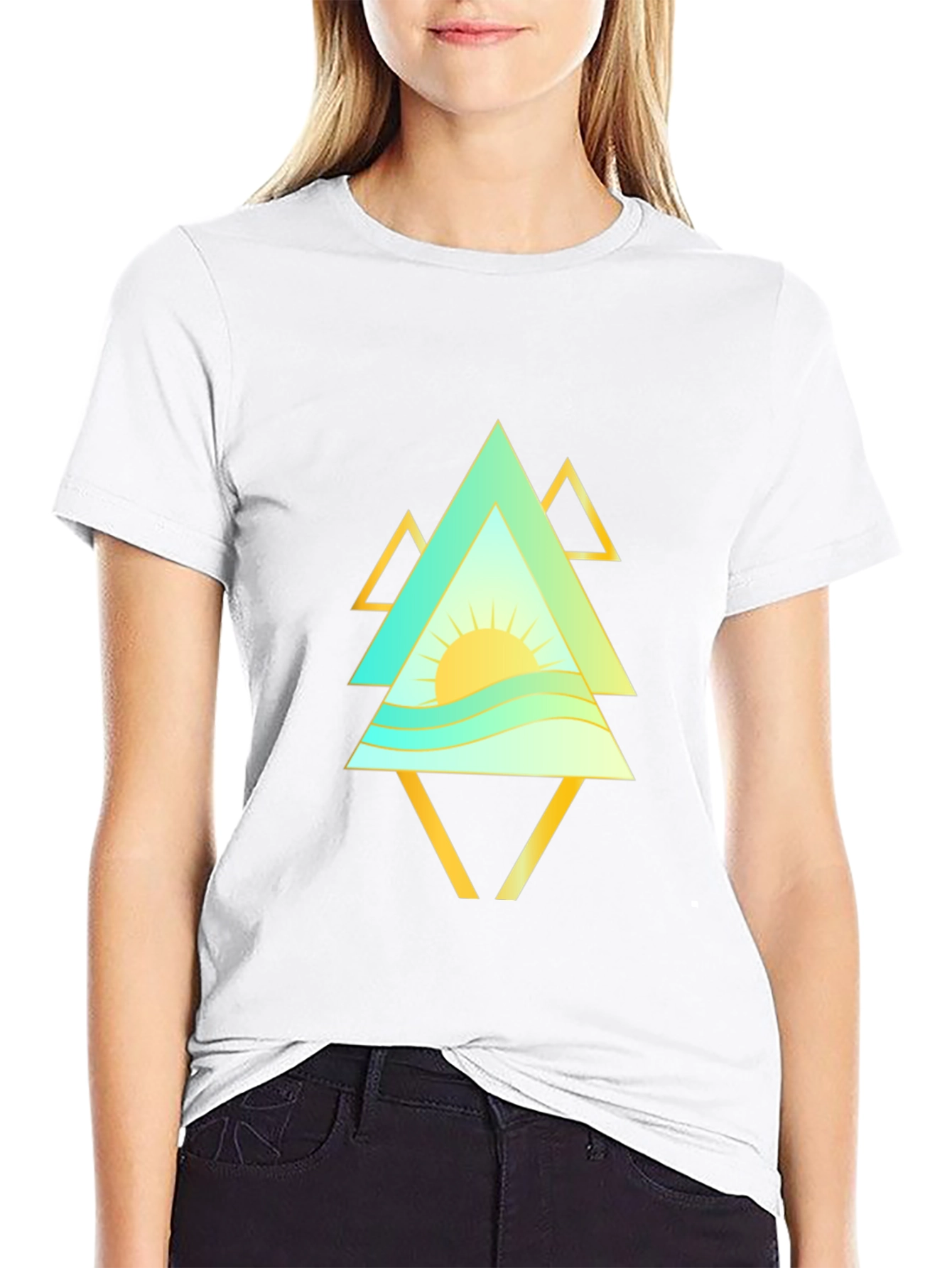 Geometric Sunrise Mens Black T-Shirt