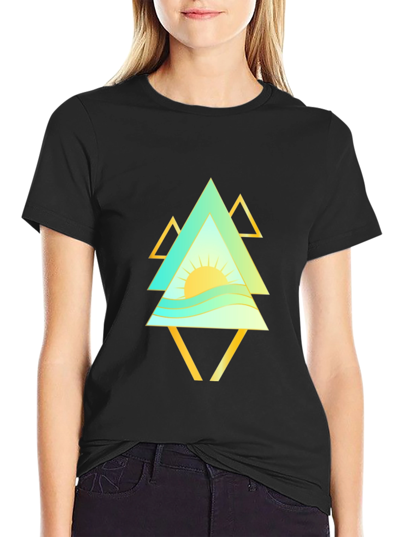 Geometric Sunrise Mens Black T-Shirt