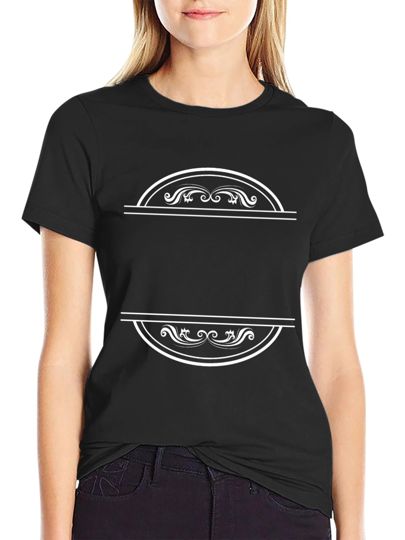 Elegant Black T-Shirt with Ornate Design