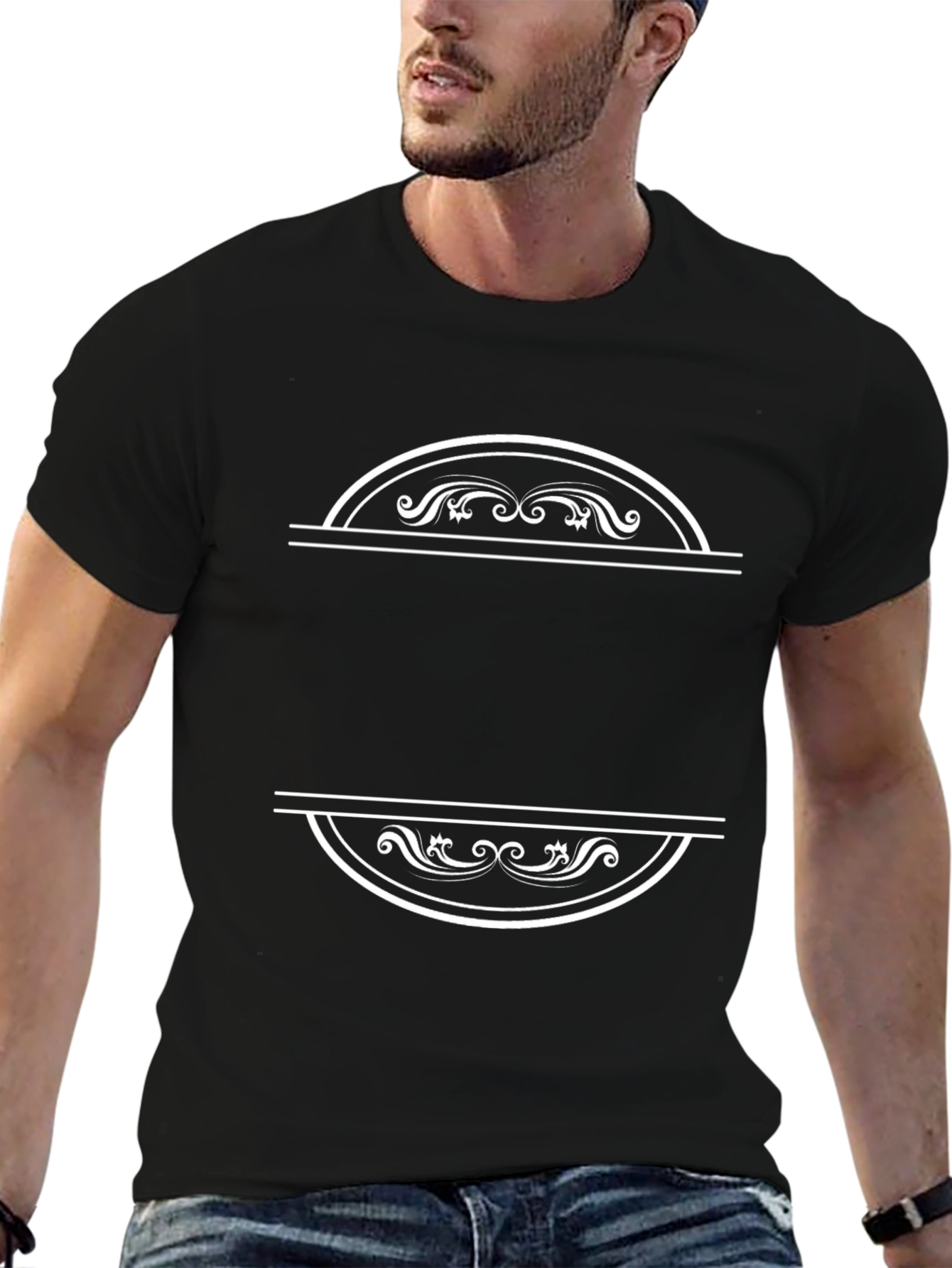 Elegant Black T-Shirt with Ornate Design