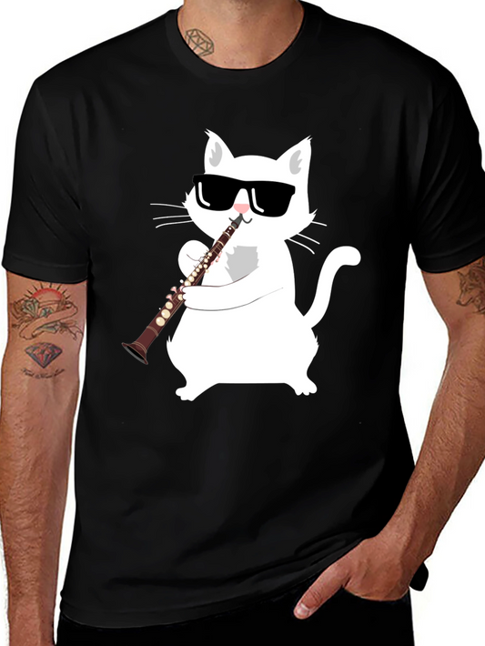 Cool Cat Clarinet Player Graphic Tee
