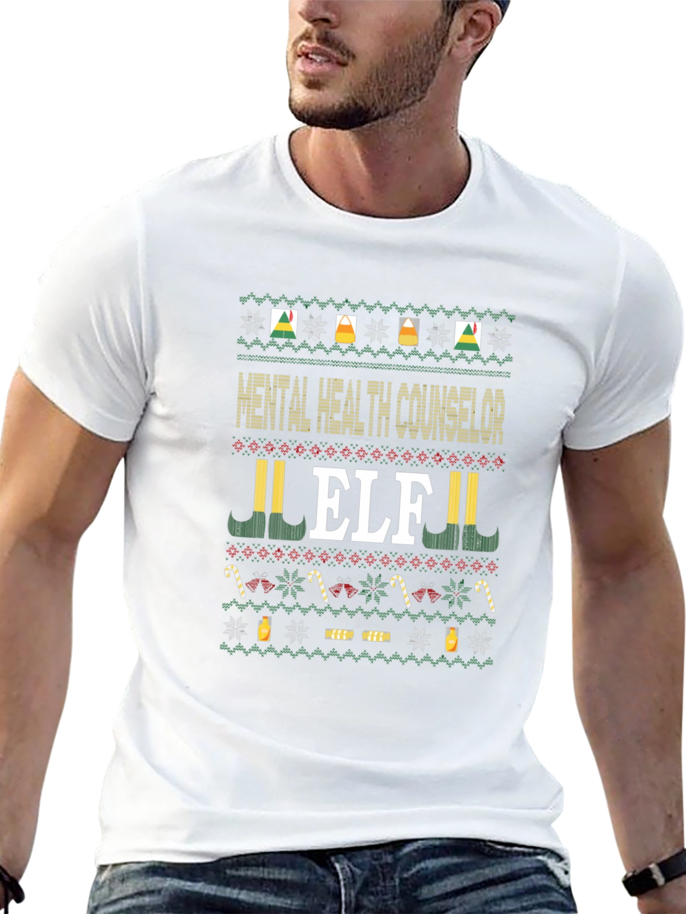 Mental Health Counselor Elf Ugly Christmas Sweater T-Shirt