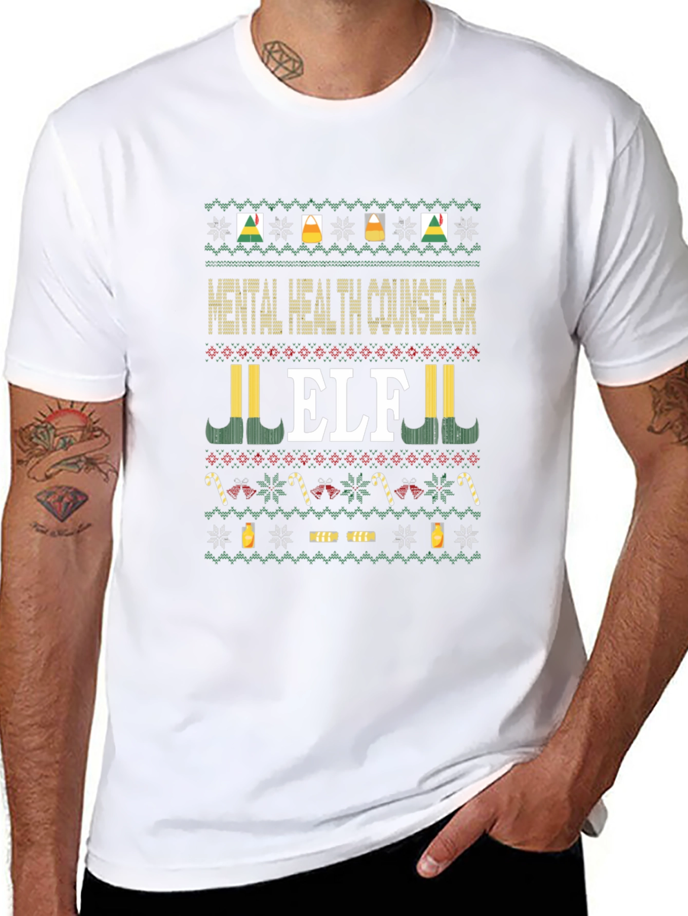 Mental Health Counselor Elf Ugly Christmas Sweater T-Shirt