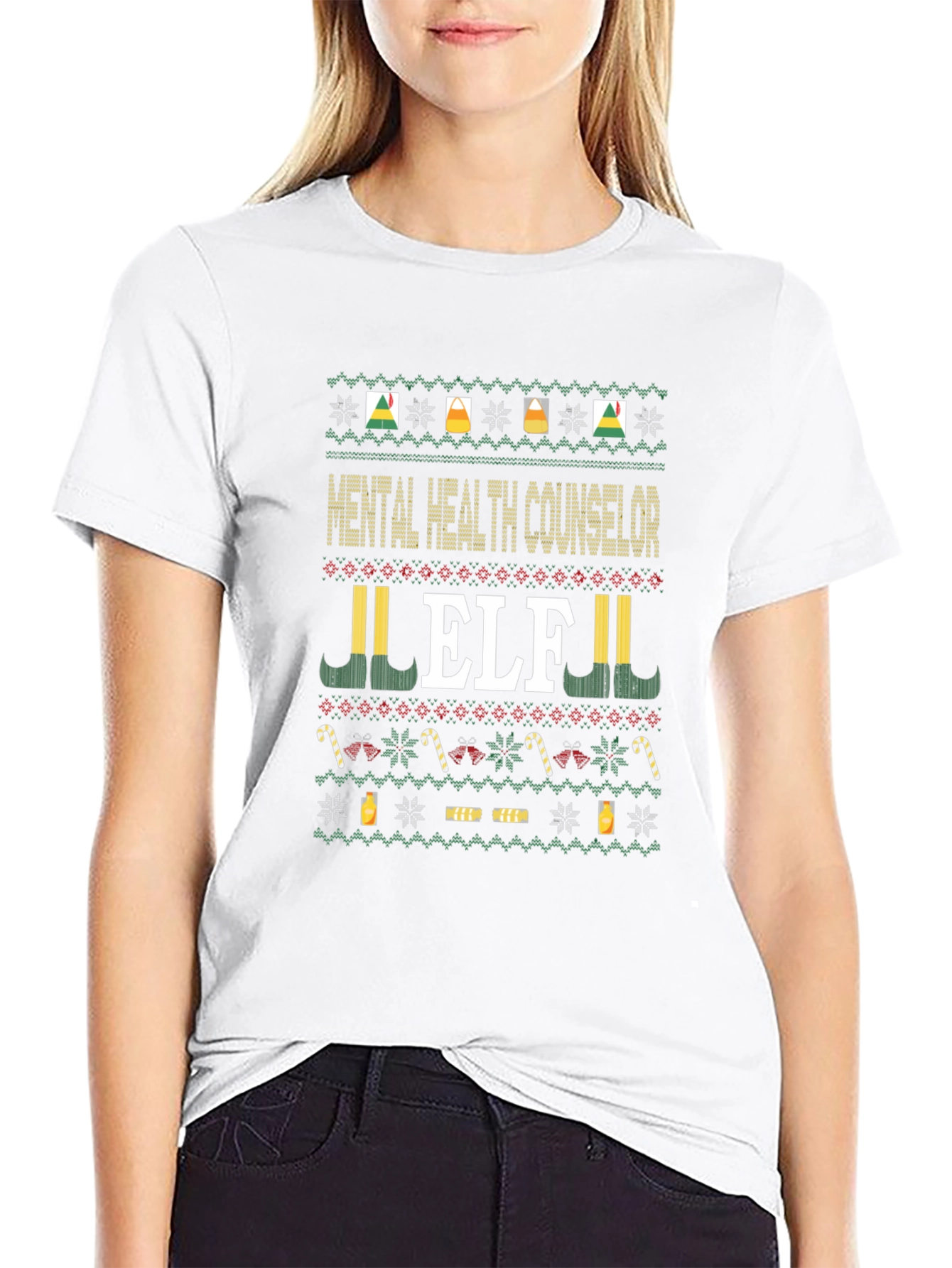 Mental Health Counselor Elf Ugly Christmas Sweater T-Shirt