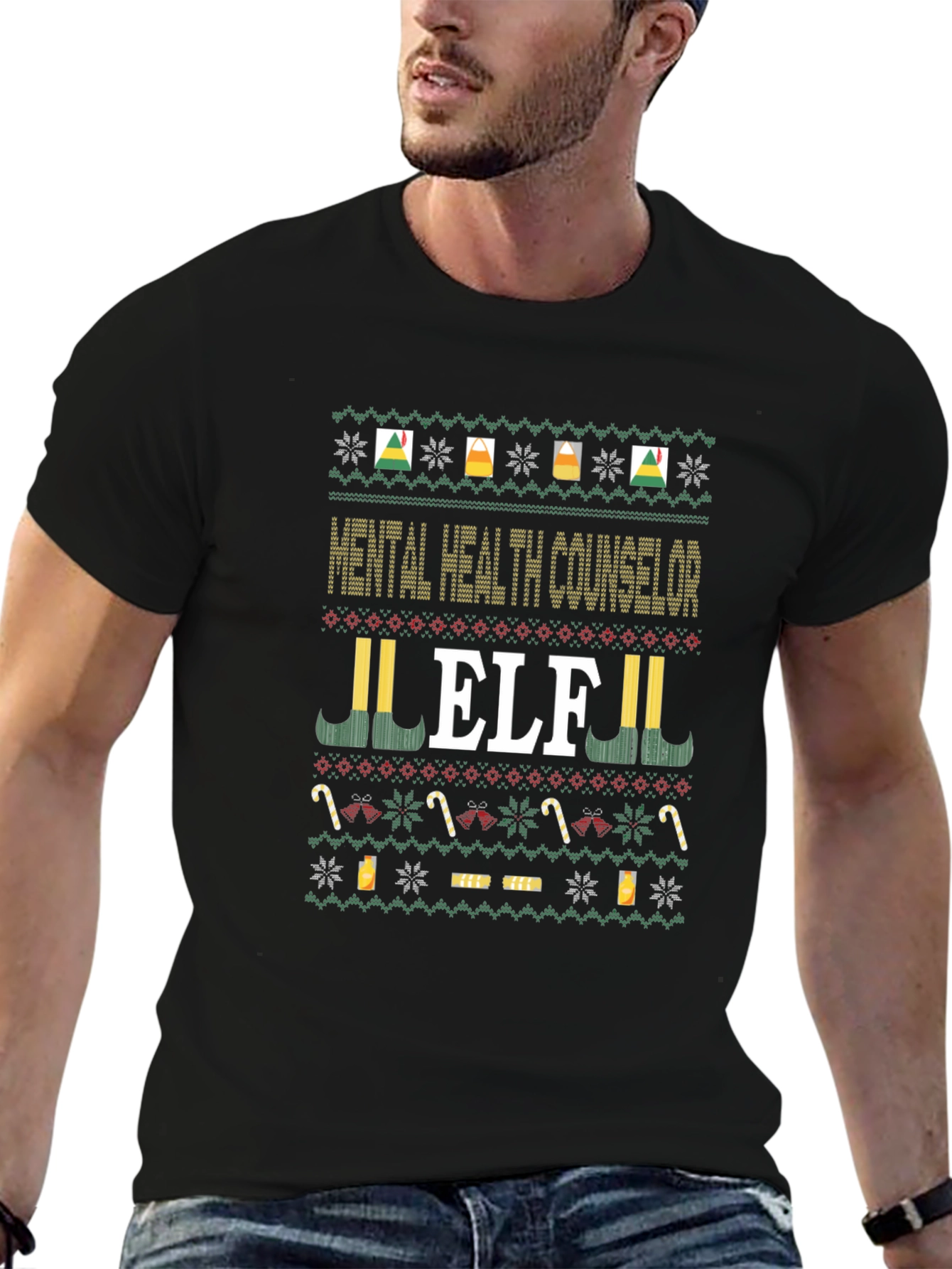 Mental Health Counselor Elf Ugly Christmas Sweater T-Shirt