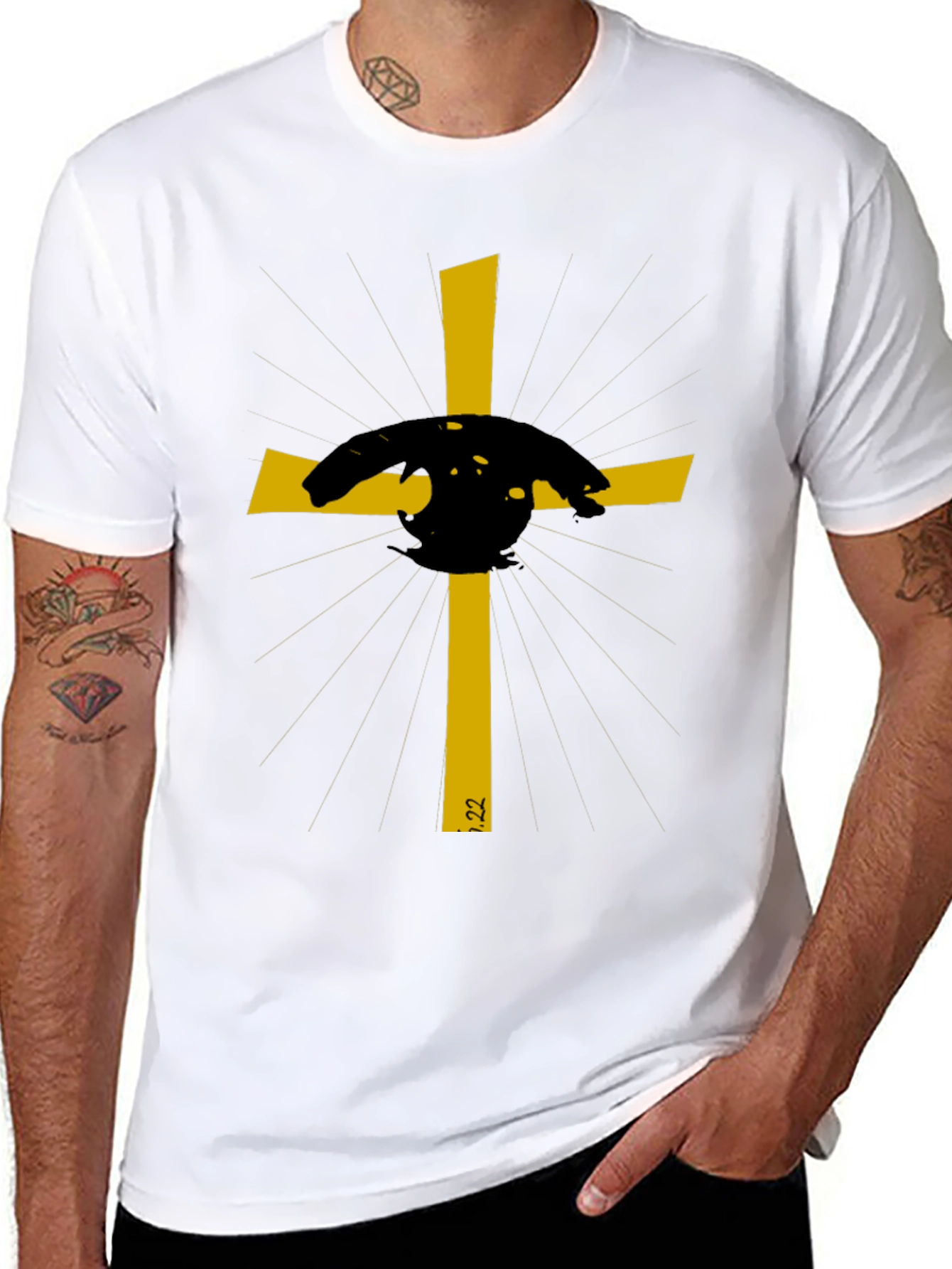 Embroidered Cross Graphic Tee - Stylish Christian Apparel