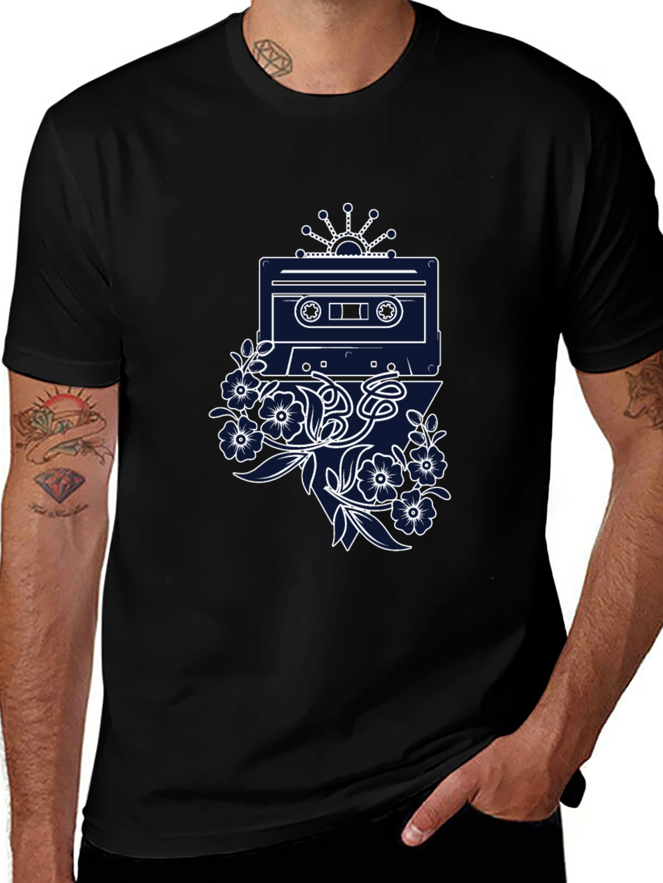 Retro Cassette Tape Floral Graphic Tee