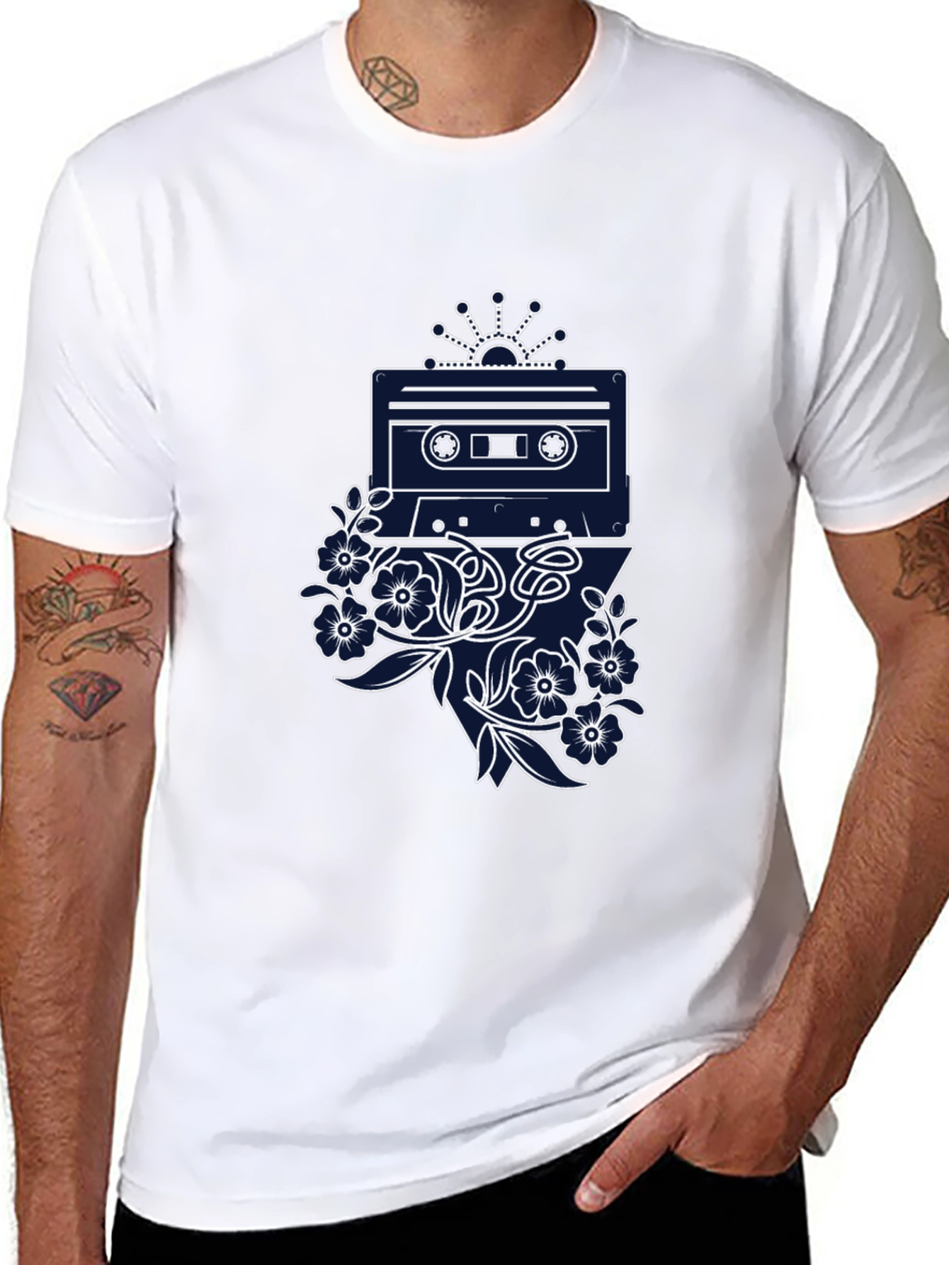 Retro Cassette Tape Floral Graphic Tee