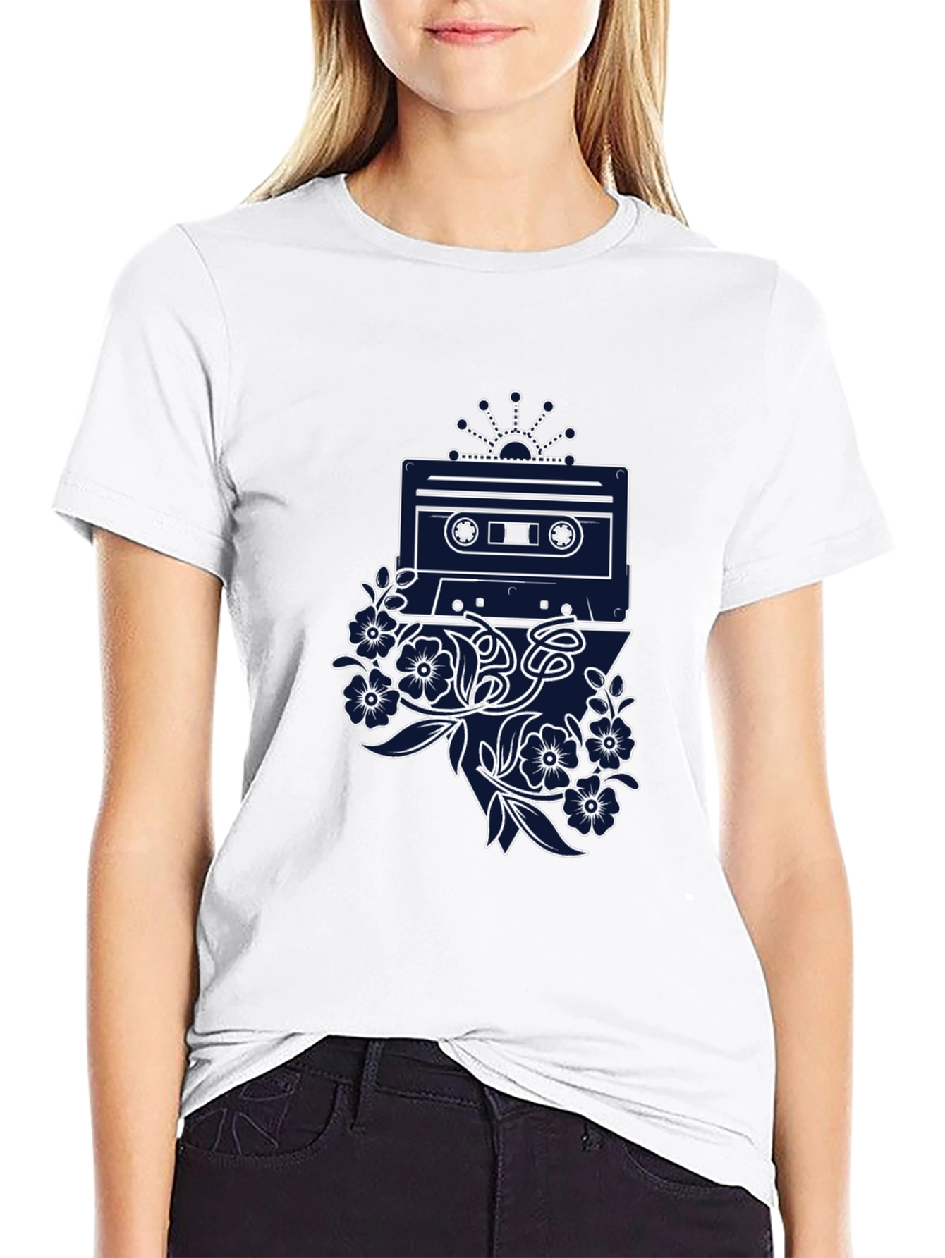 Retro Cassette Tape Floral Graphic Tee