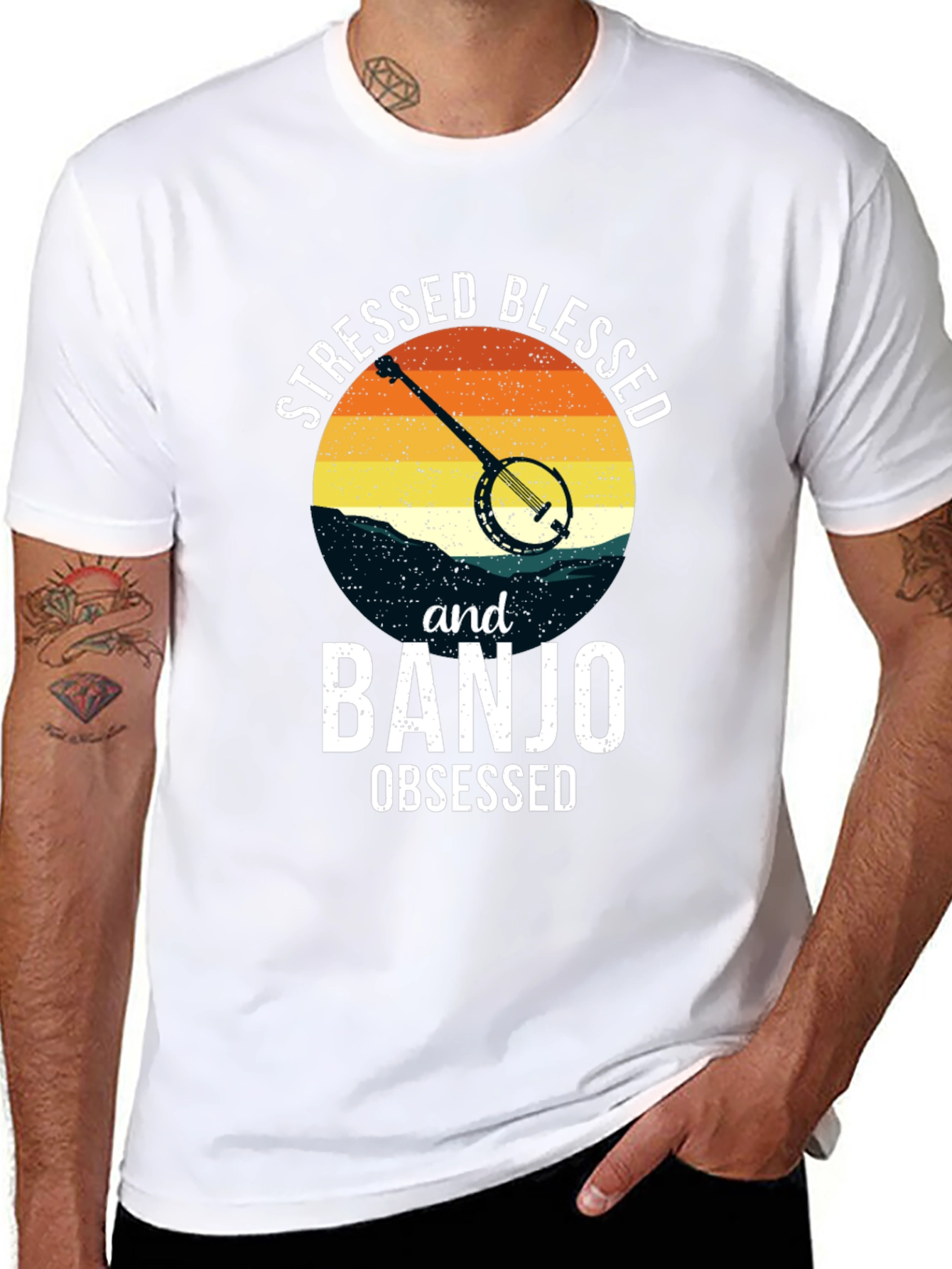 Stressed Blessed Banjo Obsessed Black Tee