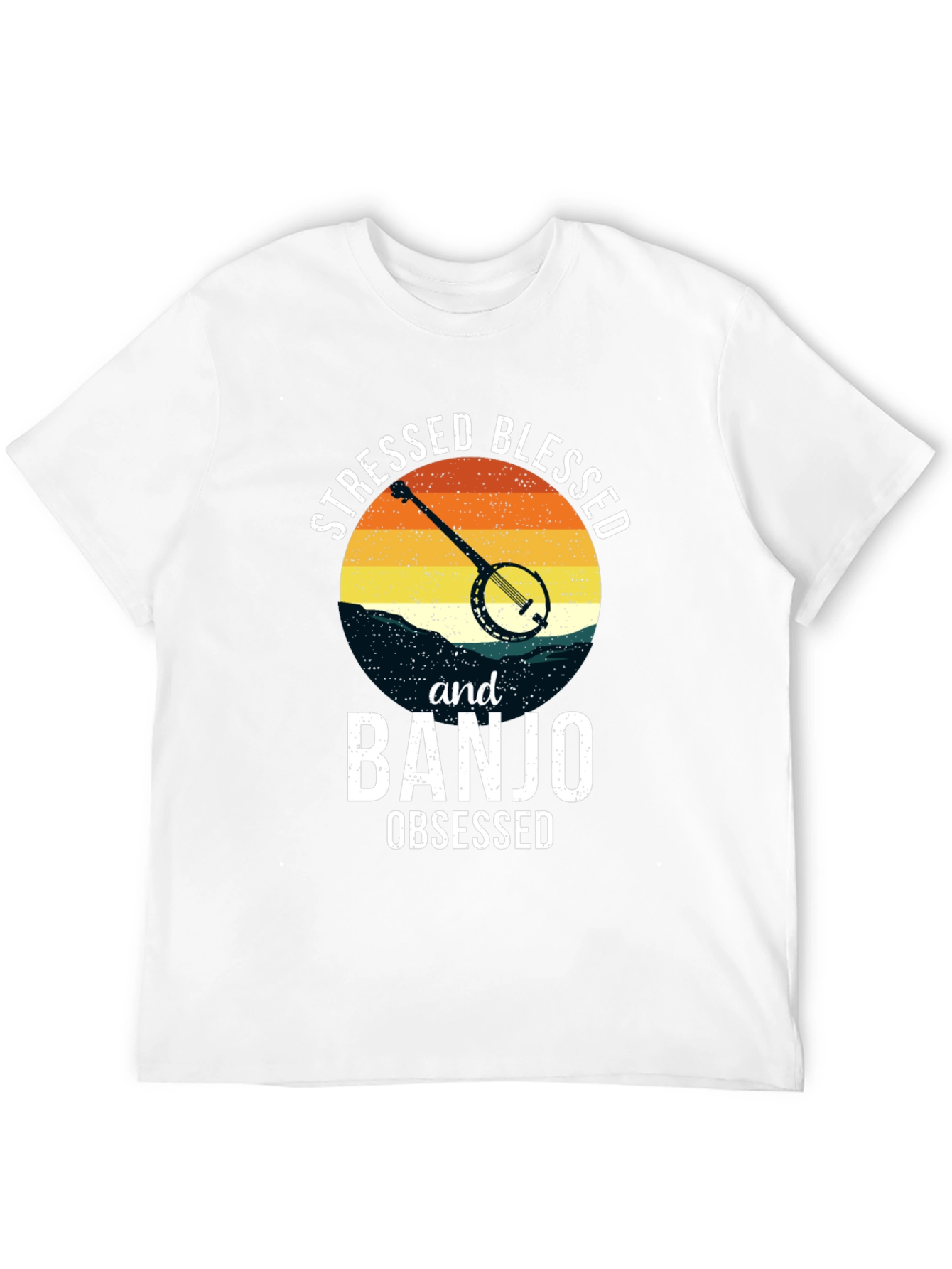 Stressed Blessed Banjo Obsessed Black Tee