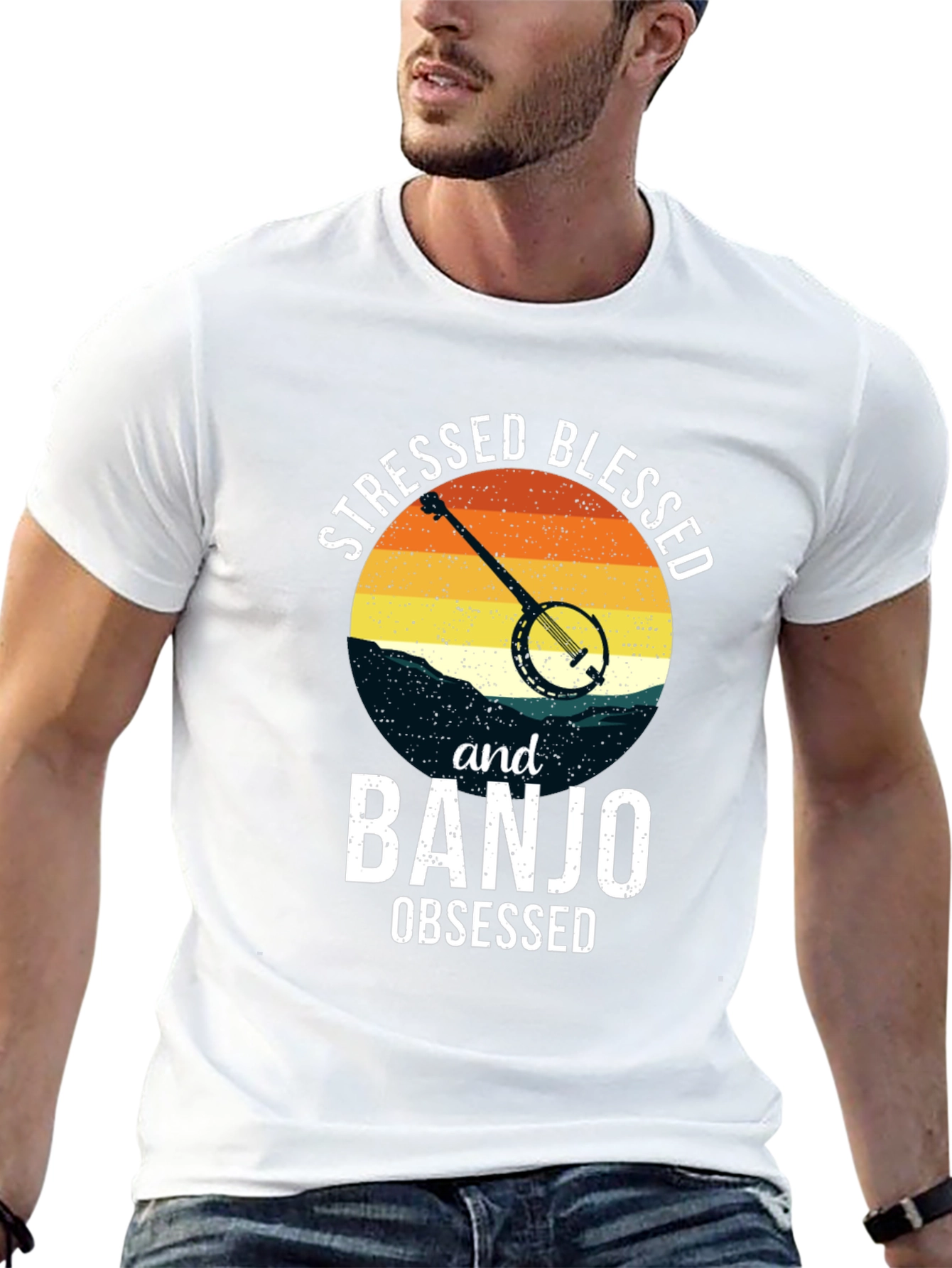 Stressed Blessed Banjo Obsessed Black Tee