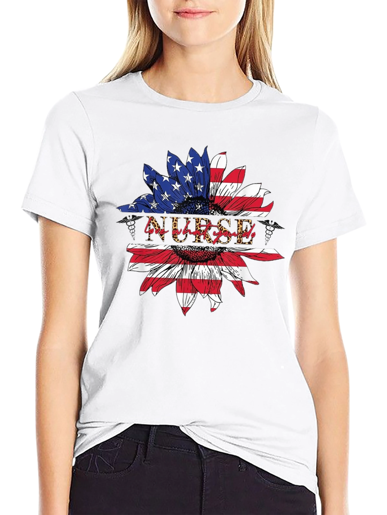 American Flag Nurse Sunflower T-Shirt