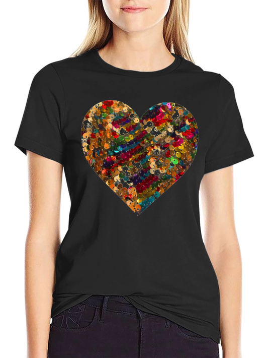 Sequin Heart Graphic Tee - Unique Fashion Statement