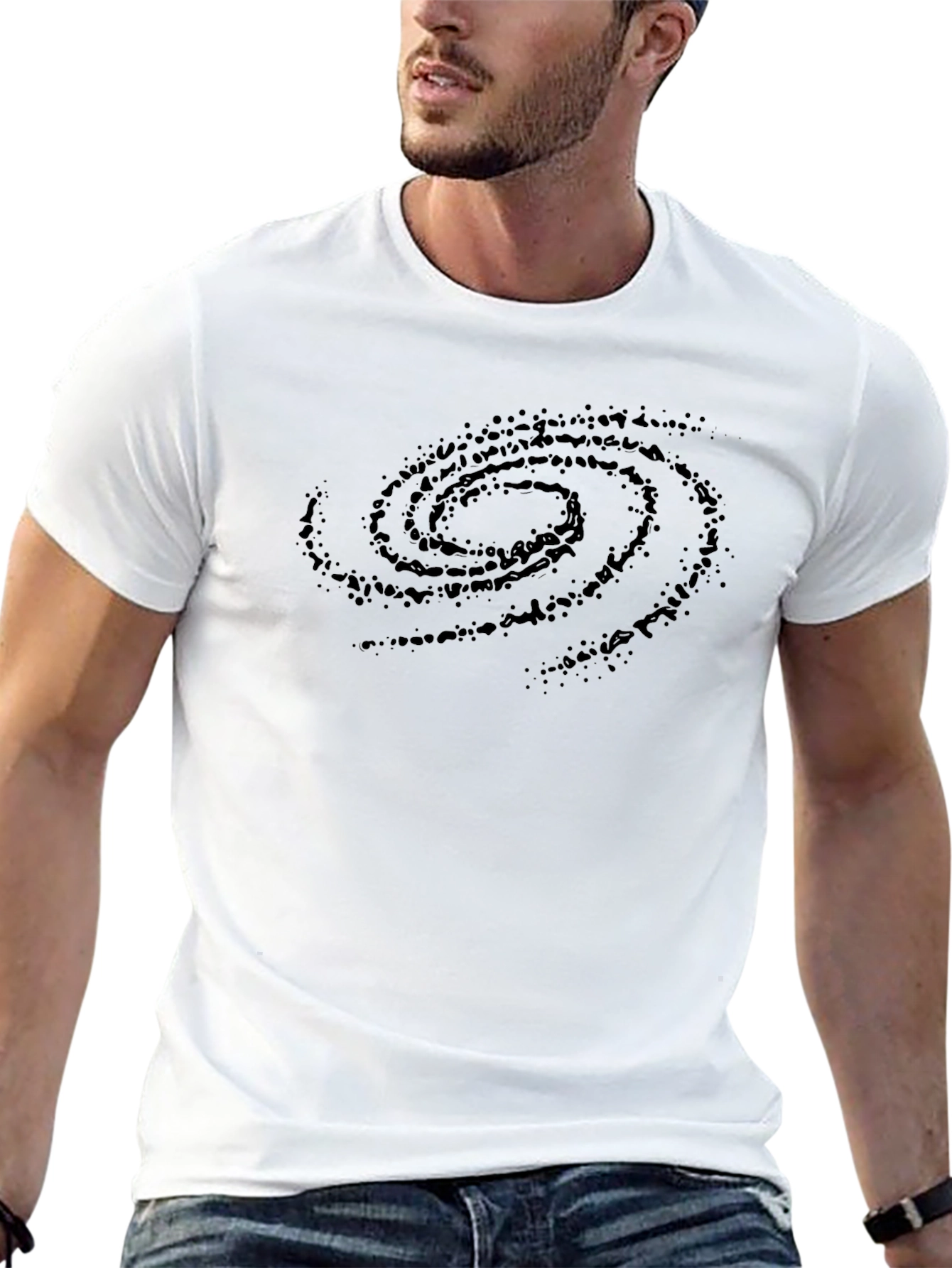 Galaxy Spiral Graphic Print T-Shirt - Black