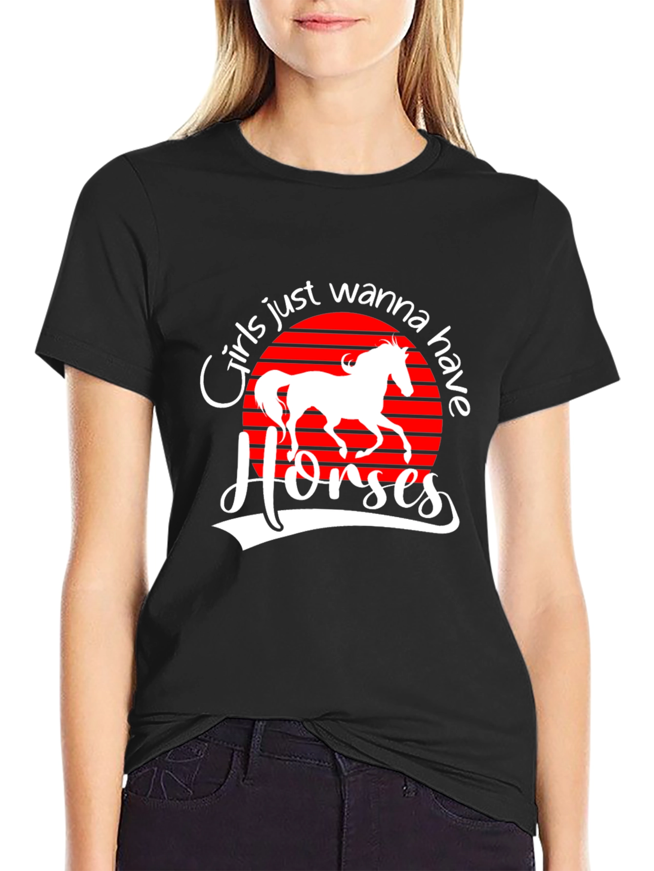 Girls Just Wanna Have Horses Black T-Shirt