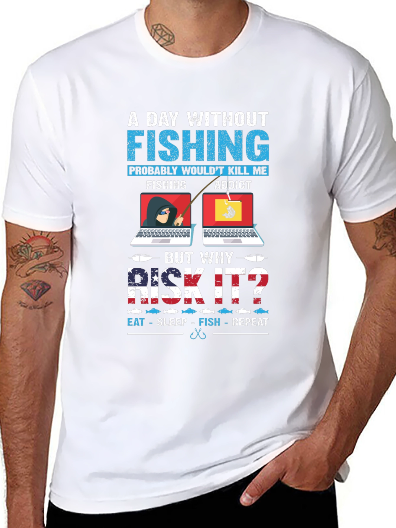 Funny Fishing Addict Graphic T-Shirt